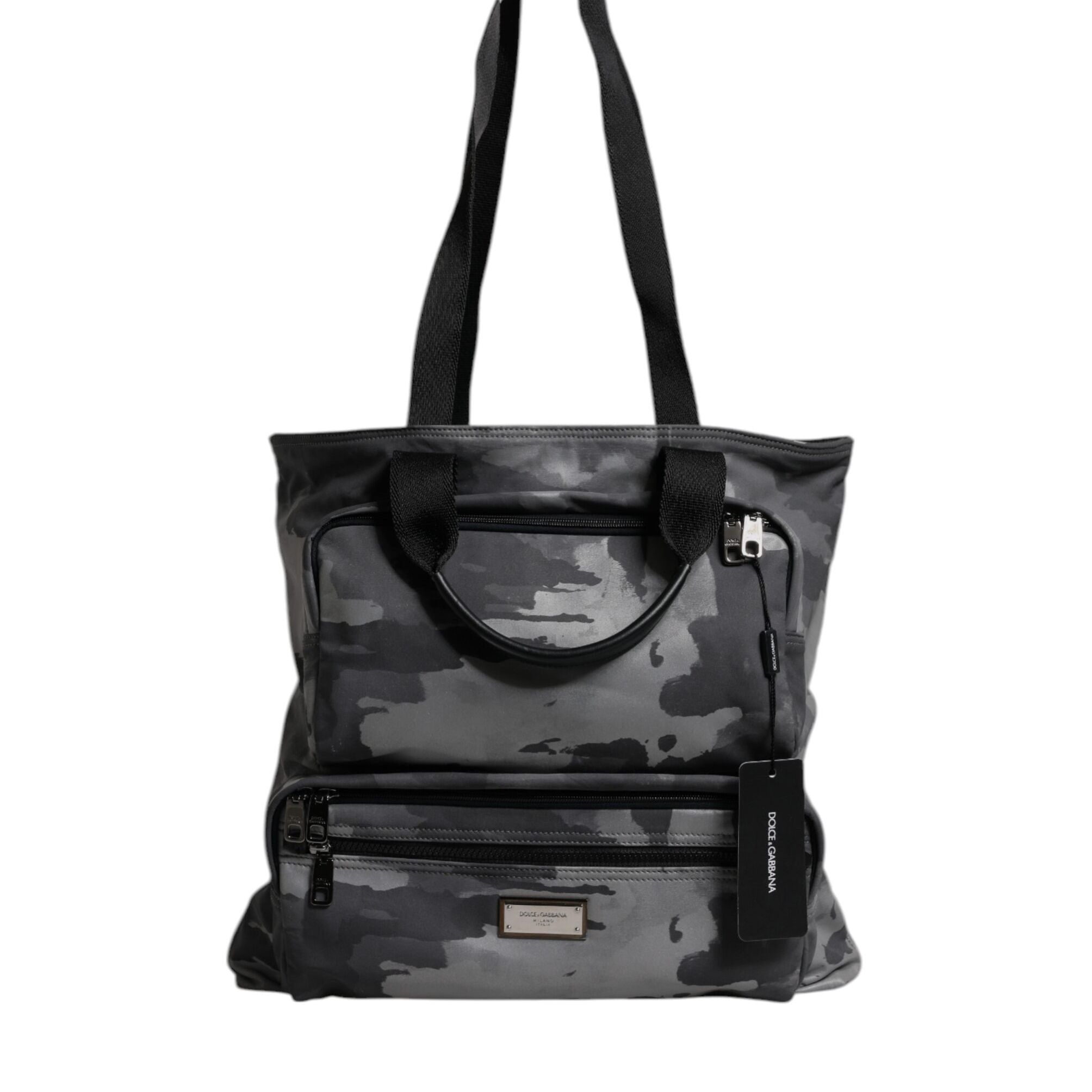 Dolce & Gabbana Gray Camo Cotton Multiple Compartments Tote Bag