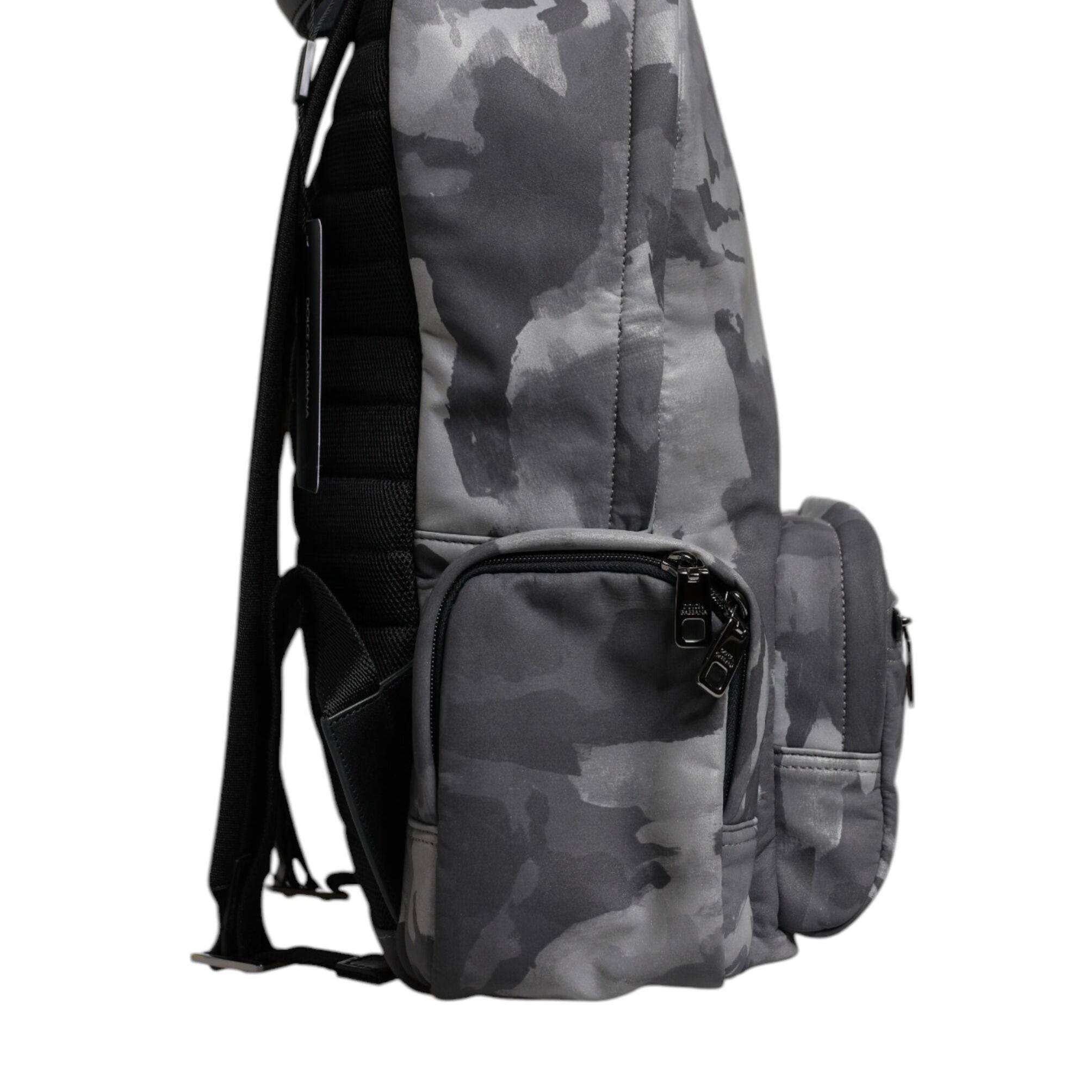 Dolce & Gabbana Gray Cotton Camouflage Logo Plaque Backpack Bag