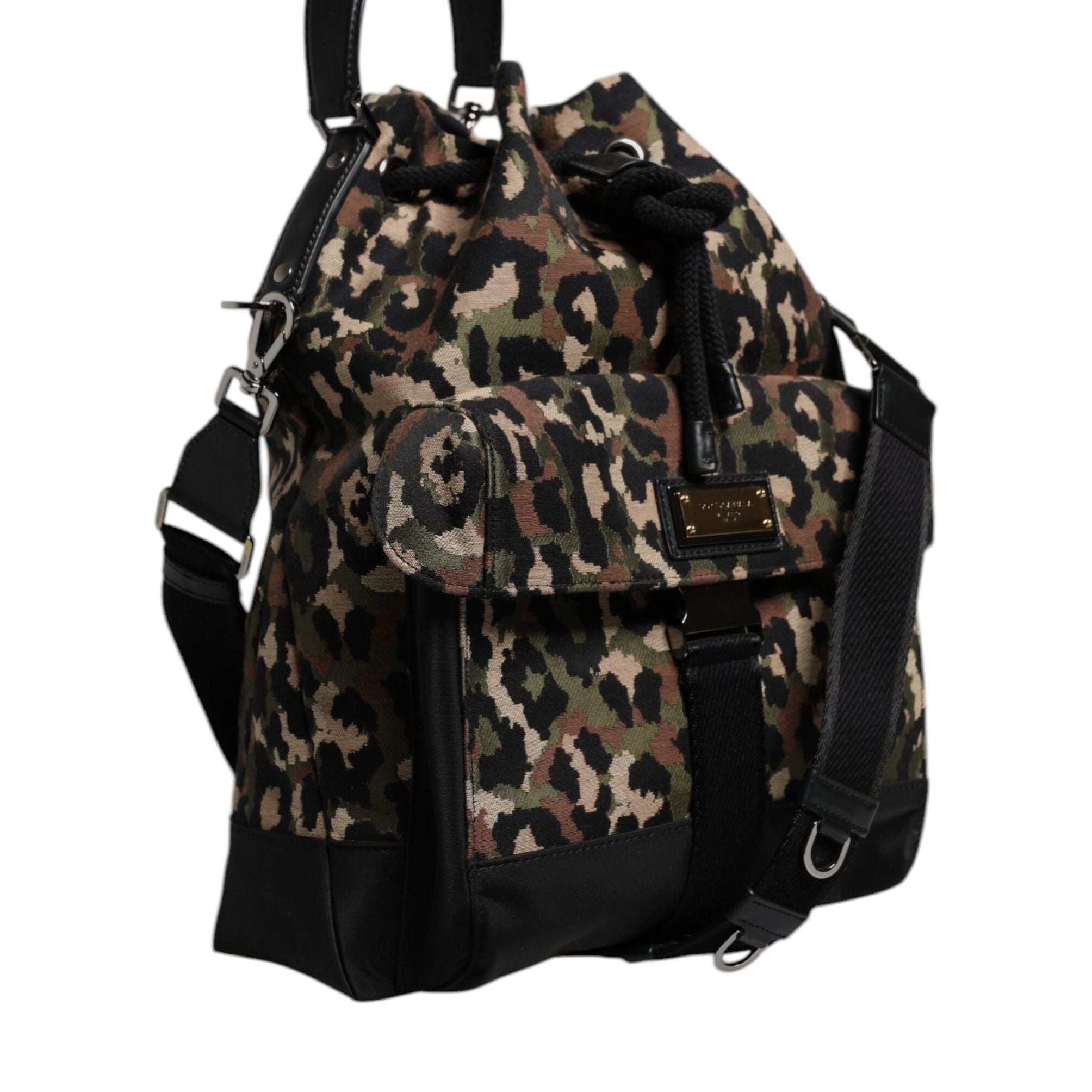 Dolce & Gabbana Multicolor Leopard Cotton Shoulder Bucket Bag