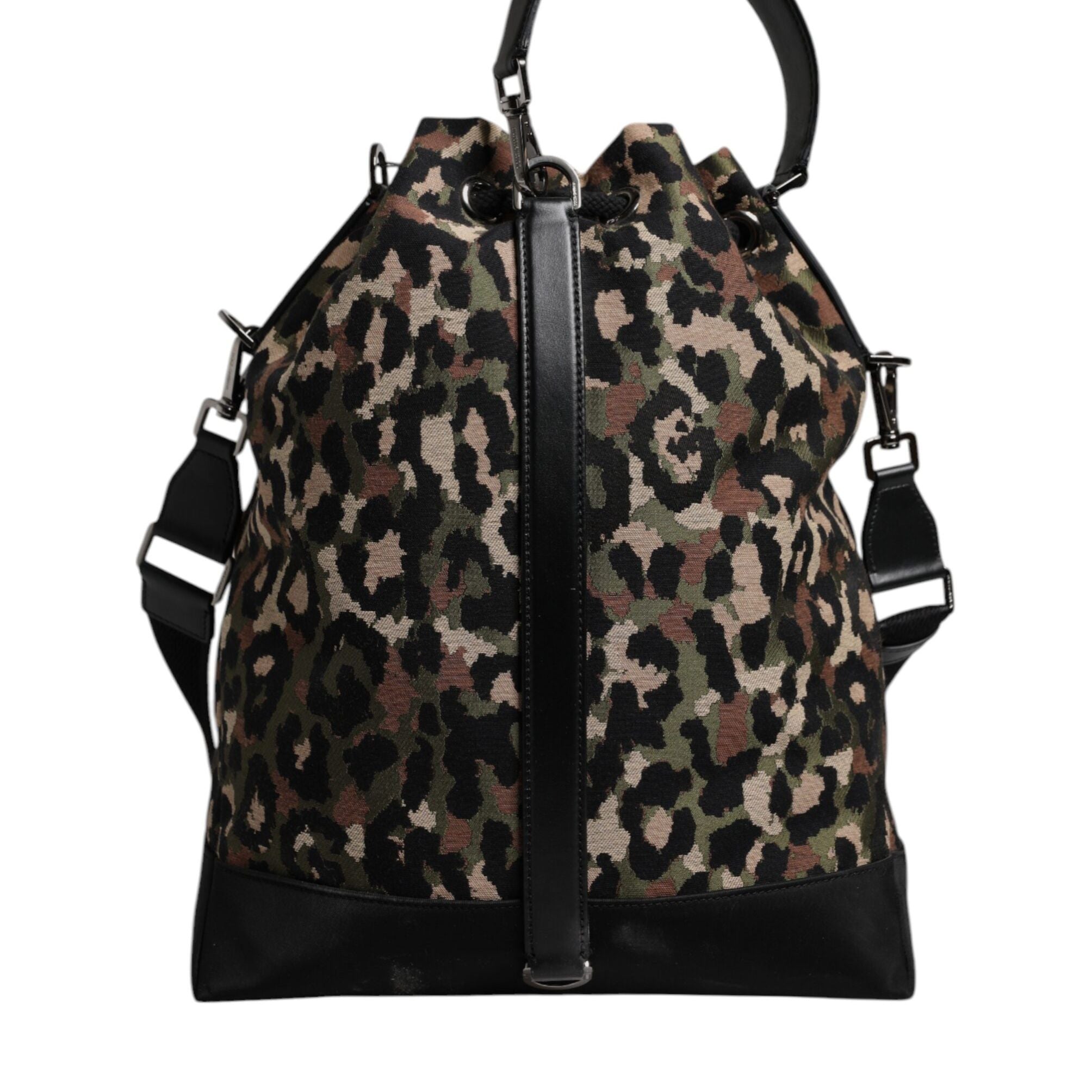 Dolce & Gabbana Multicolor Leopard Cotton Shoulder Bucket Bag