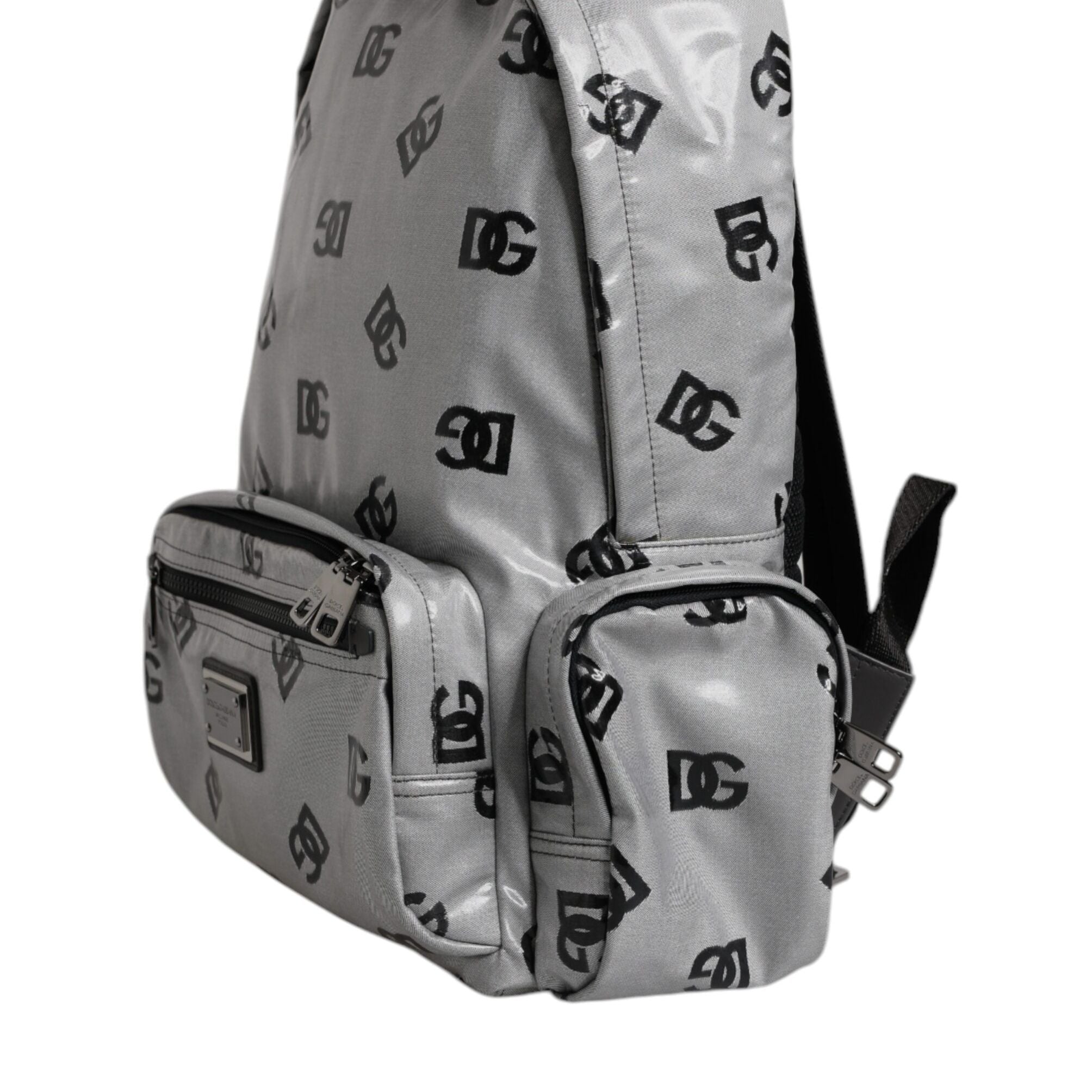 Dolce & Gabbana Polyester Gray Black DG Logo Plaque Backpack Bag