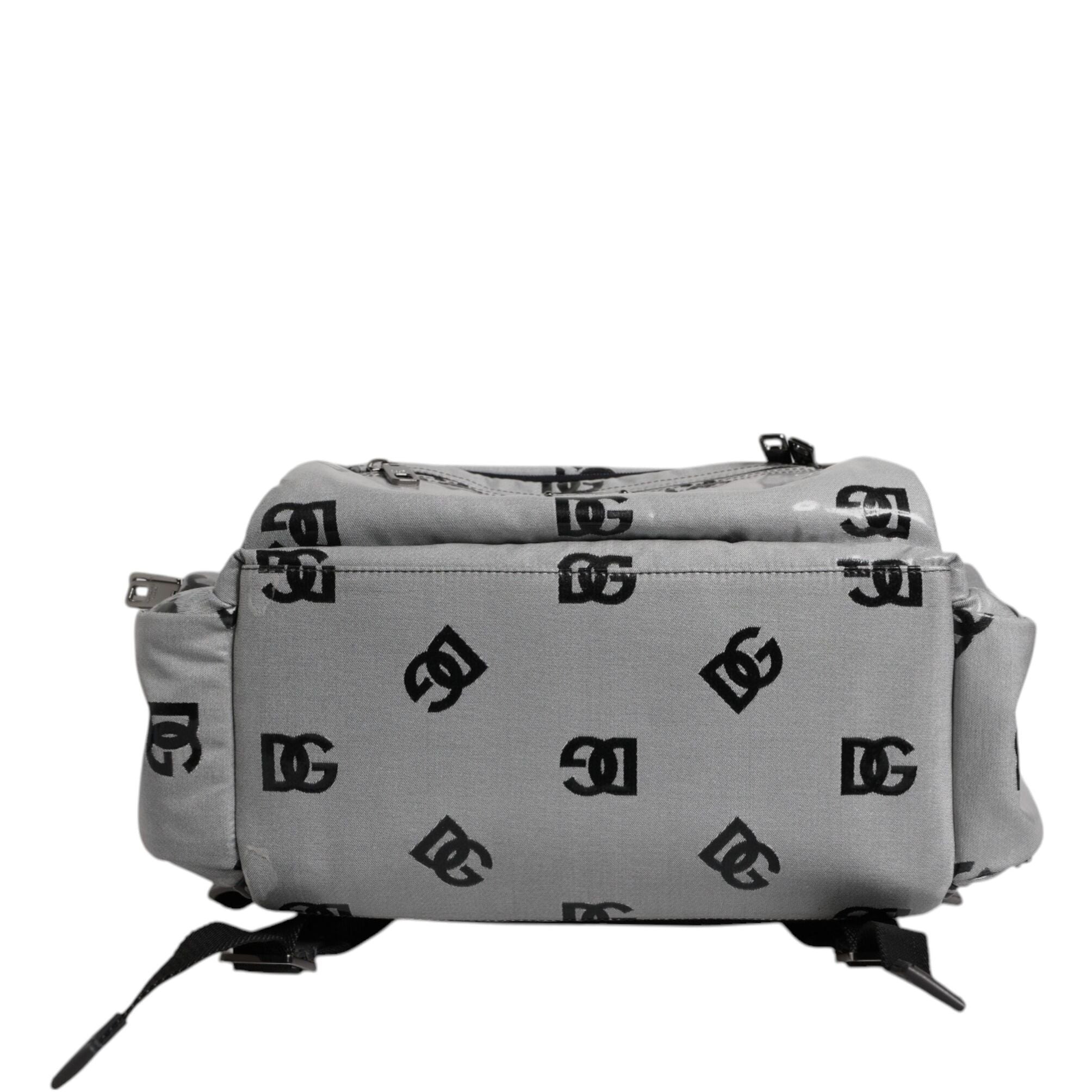Dolce & Gabbana Polyester Gray Black DG Logo Plaque Backpack Bag