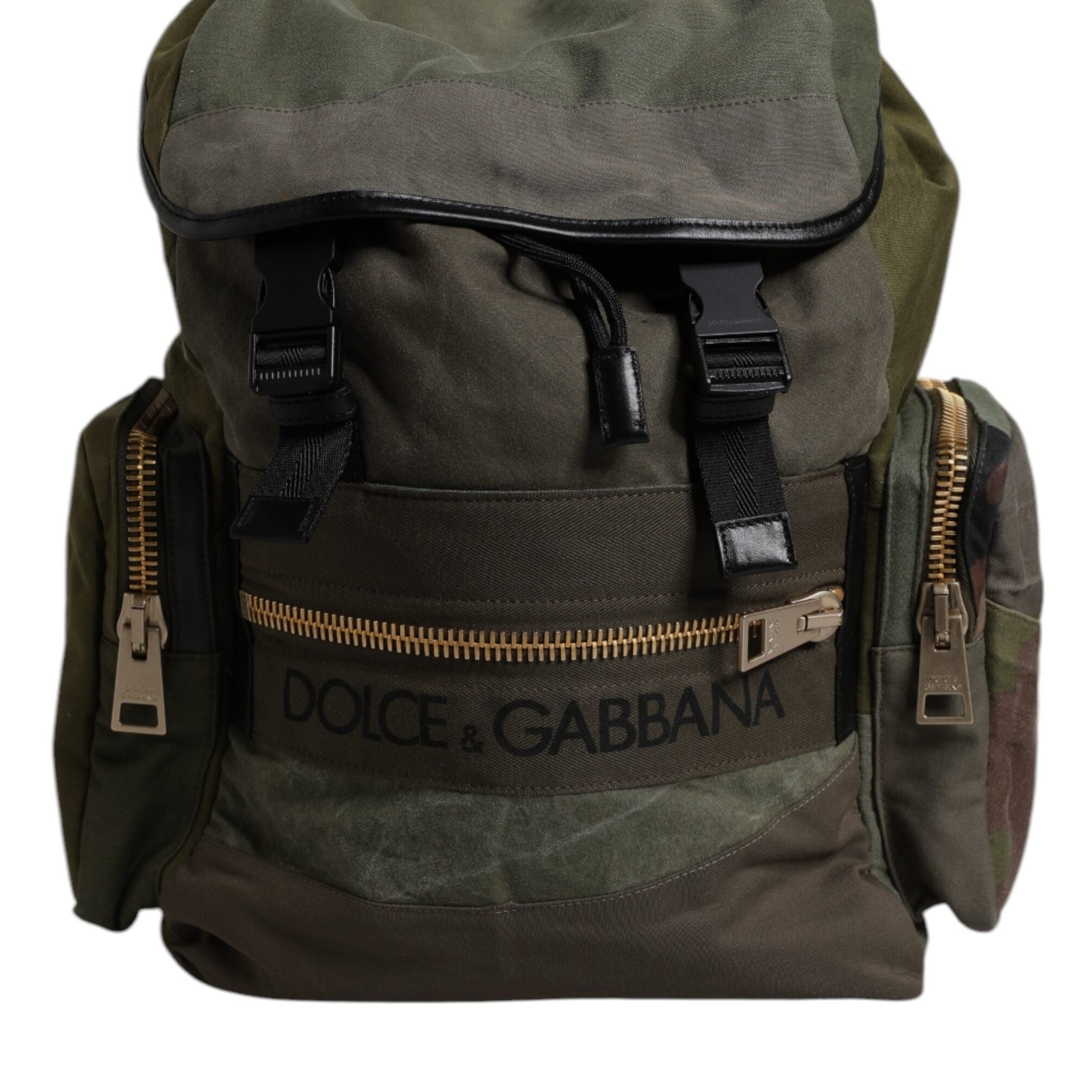 Dolce & Gabbana Military Green Patchwork School Backpack Bag