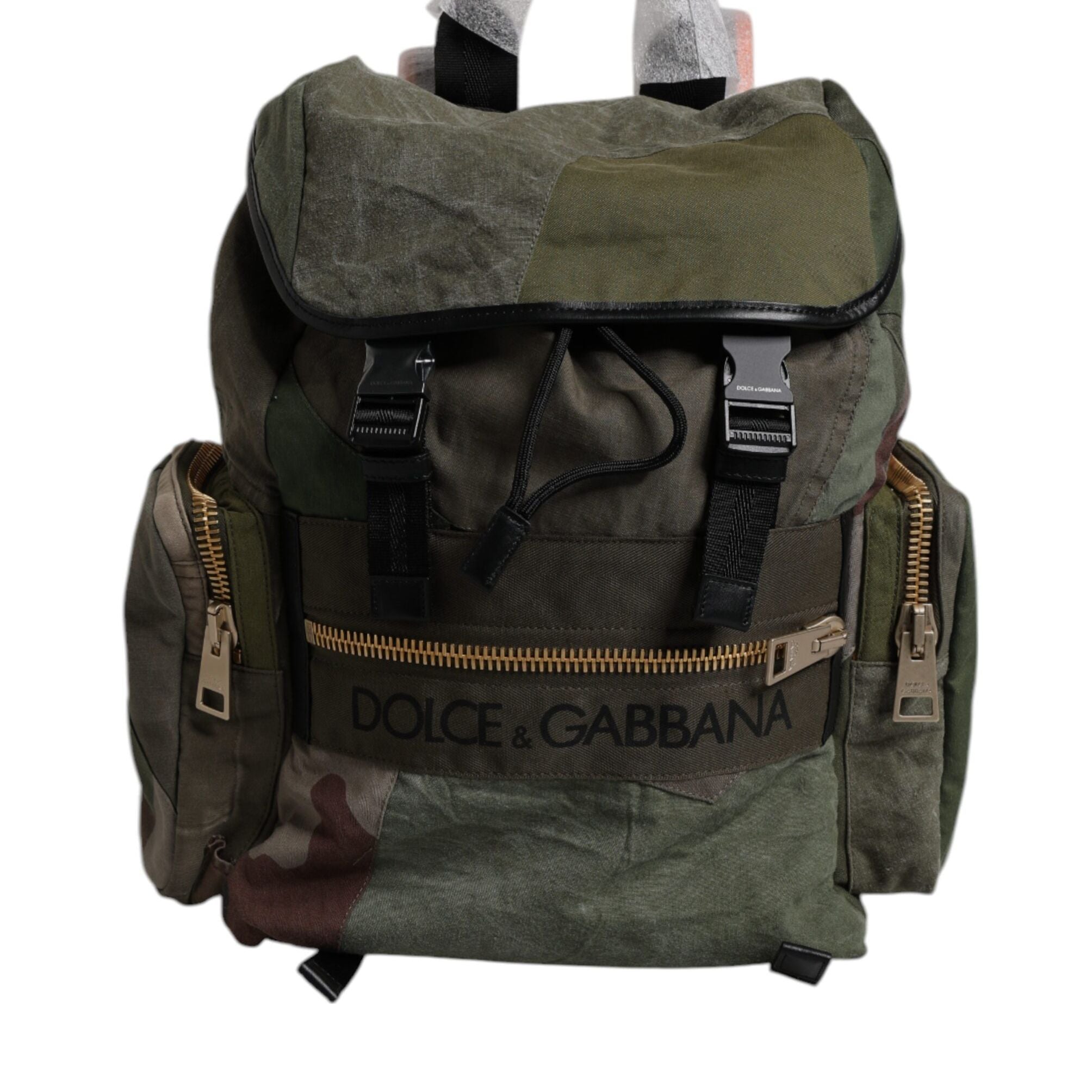 Dolce & Gabbana Military Green Patchwork Travel Backpack Bag