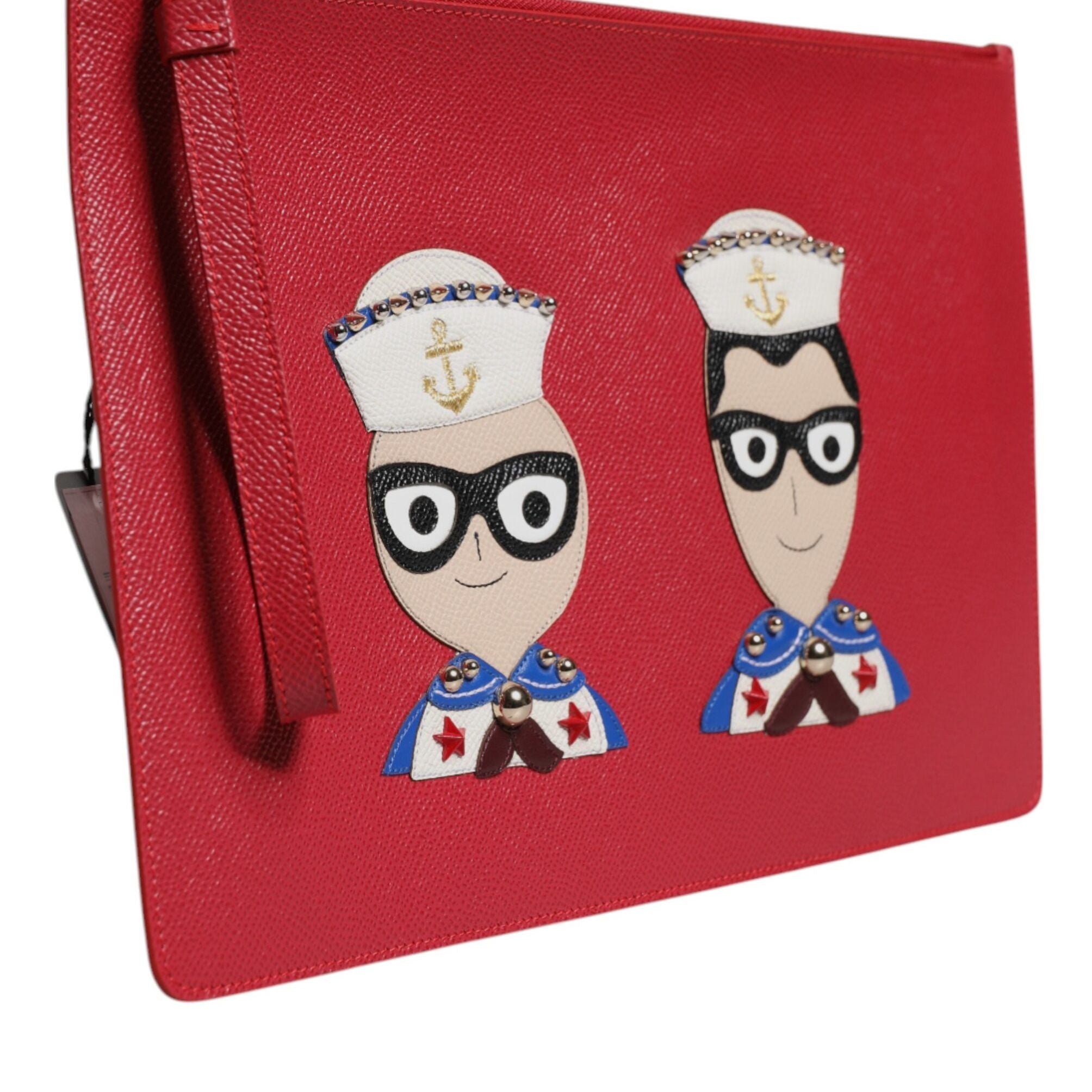 Dolce & Gabbana Red #DGFamily Embellished Leather Clutch Bag