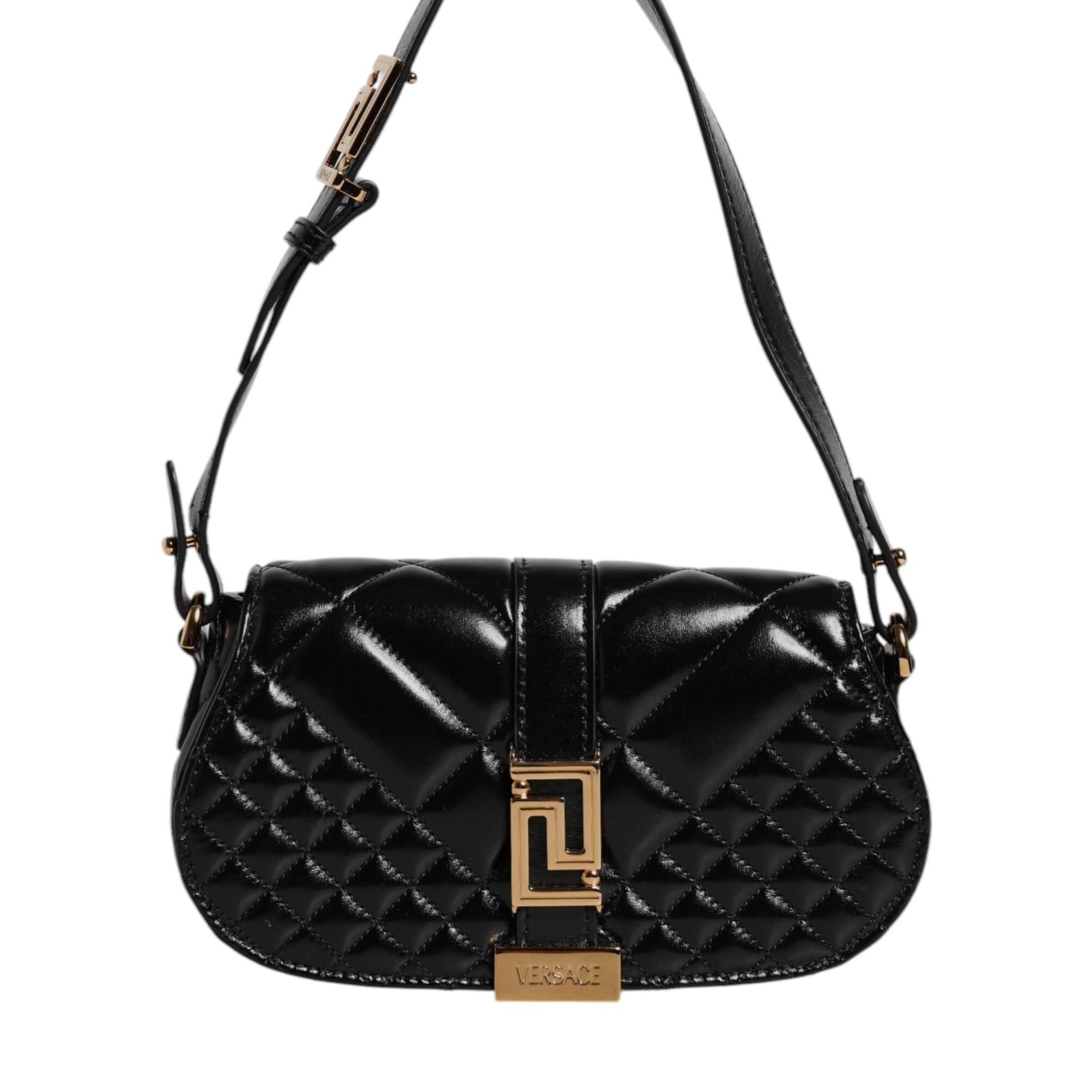 Versace Black Calf Leather Quilted Shoulder Strap Bag