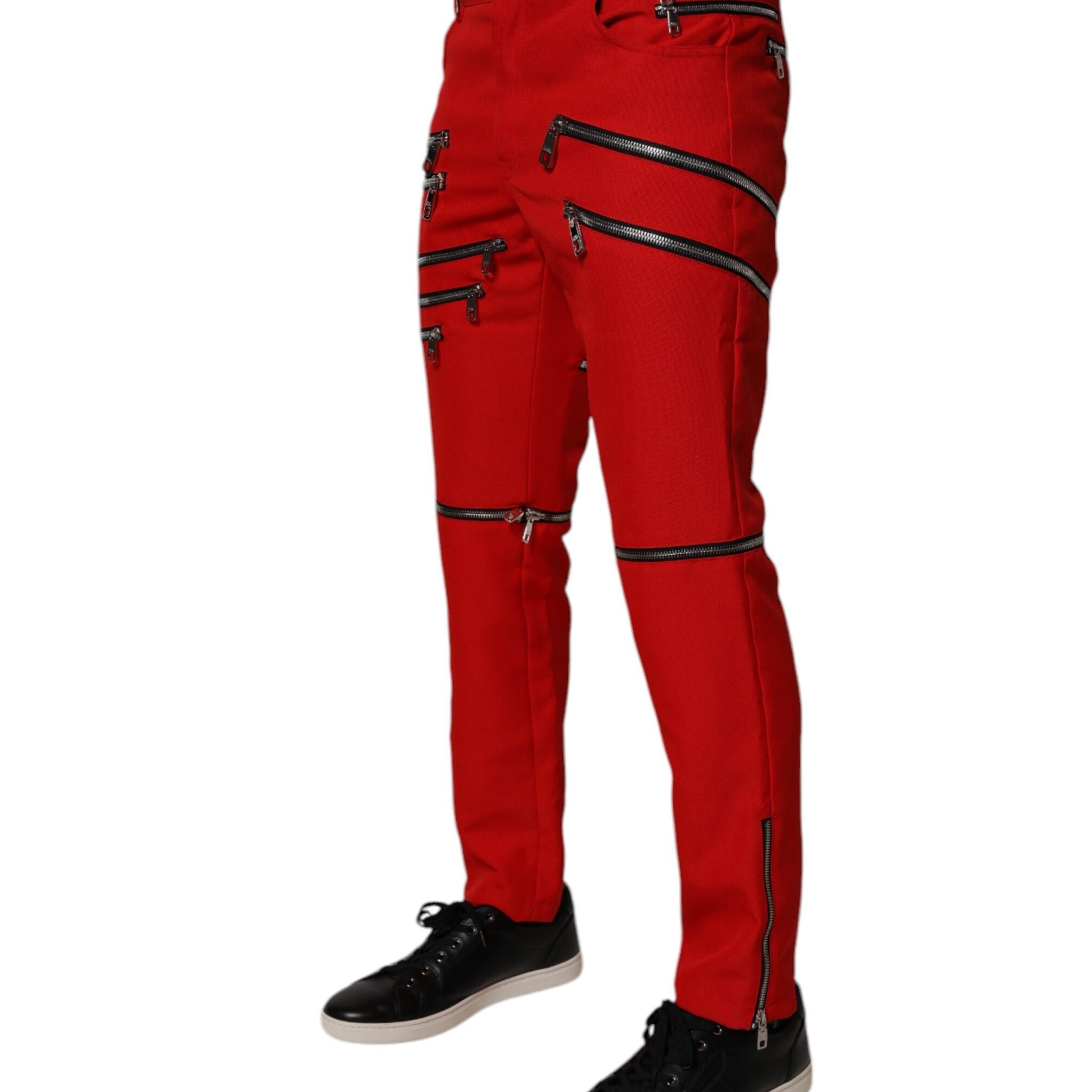 Dolce & Gabbana Red Zipper Embellished Straight Pants