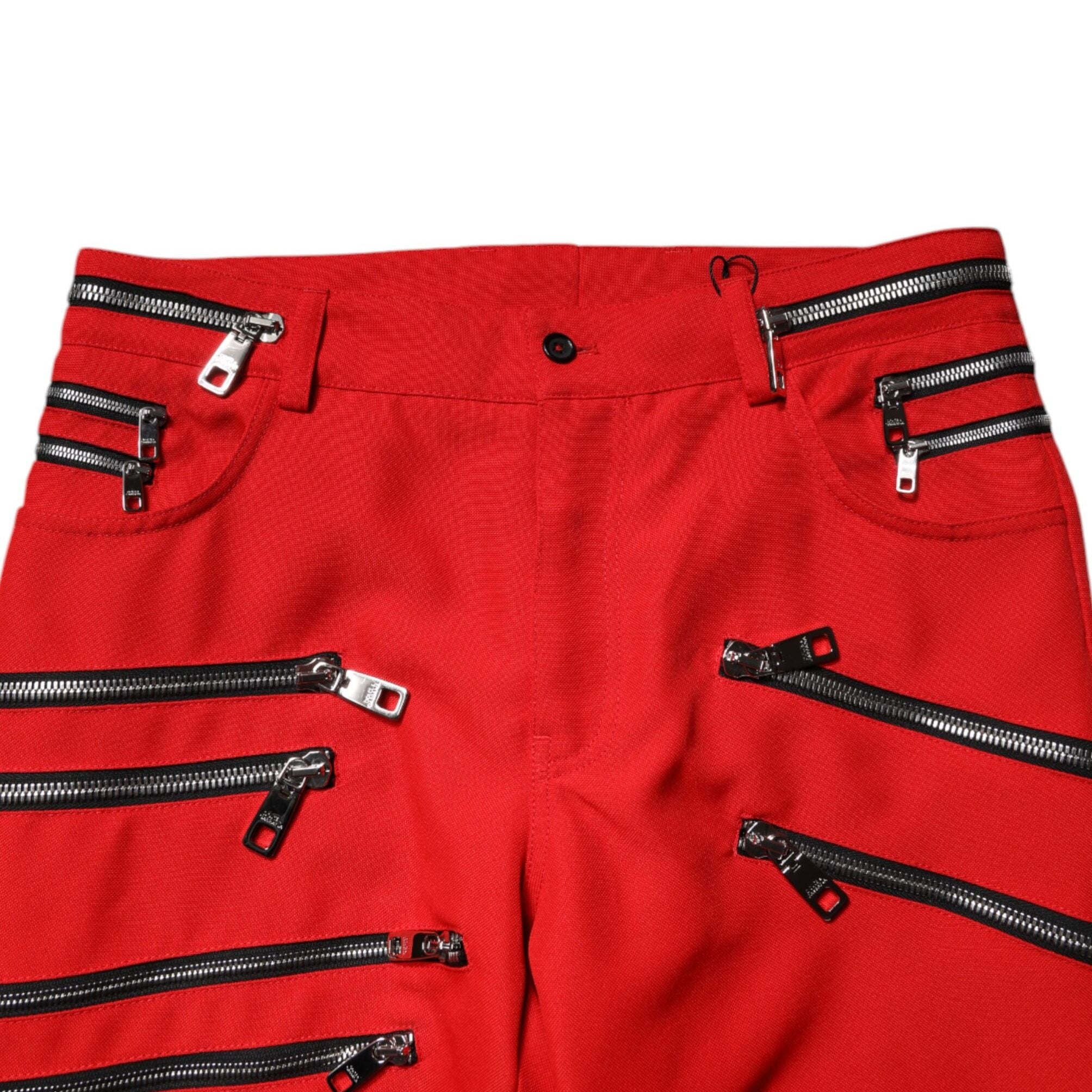 Dolce & Gabbana Red Zipper Embellished Straight Pants