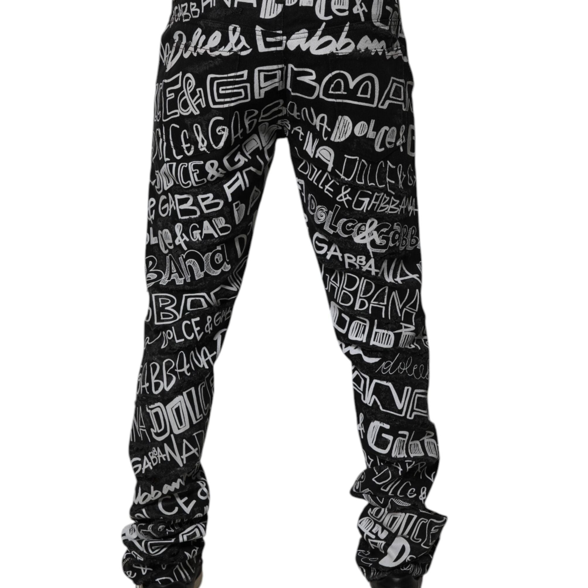 Dolce & Gabbana Black Cotton Logo Print Straight Denim Jeans