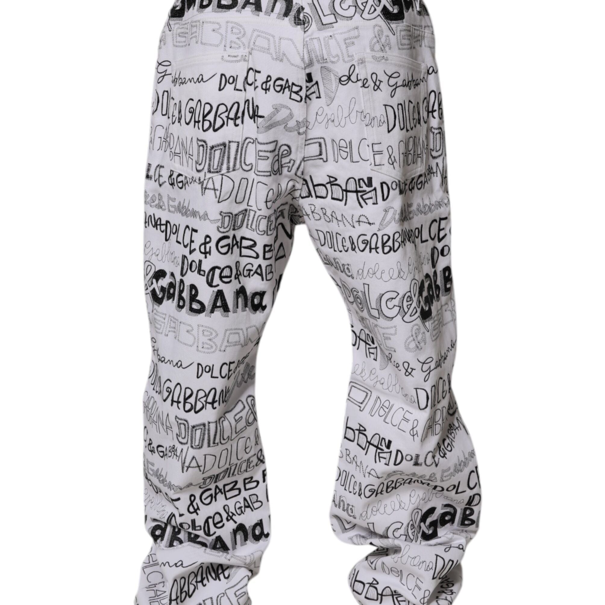 Dolce & Gabbana White Logo Print Straight Men Denim Jeans