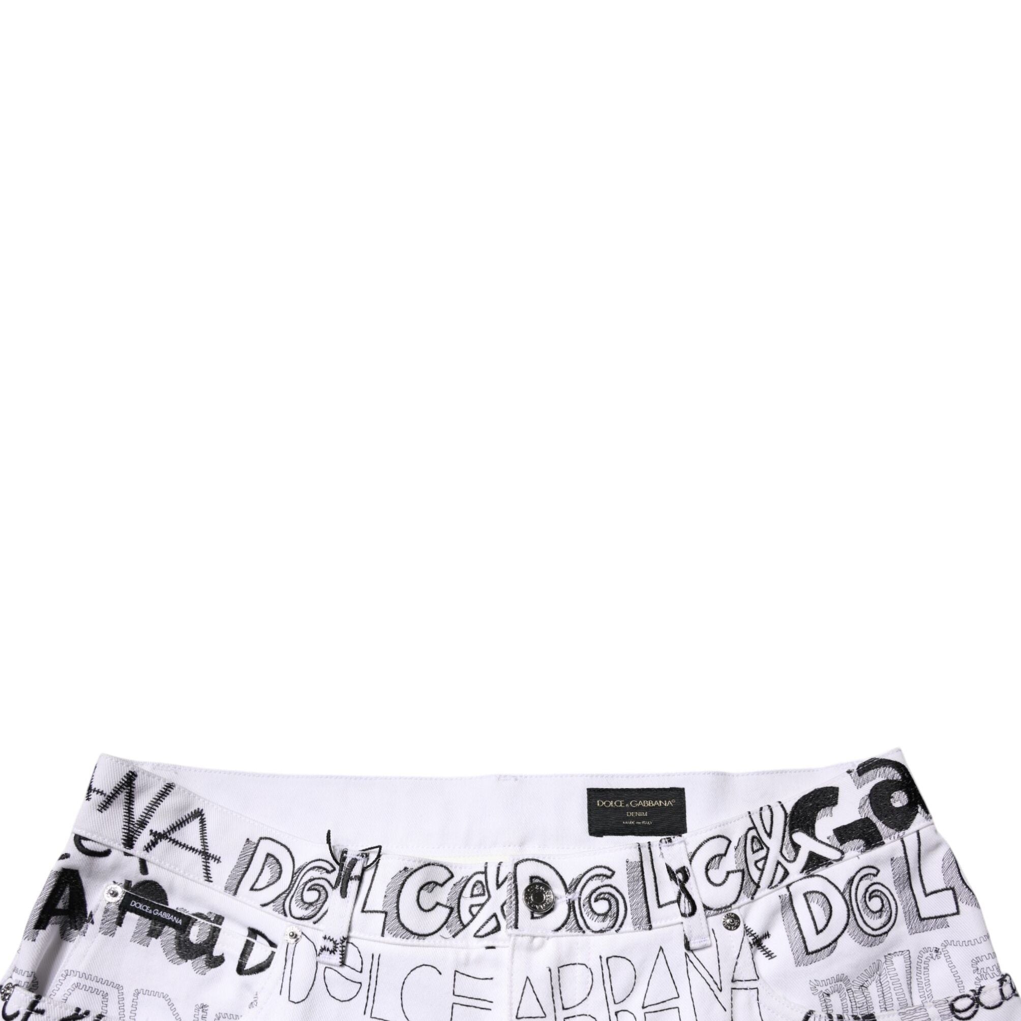 Dolce & Gabbana White Logo Print Straight Men Denim Jeans