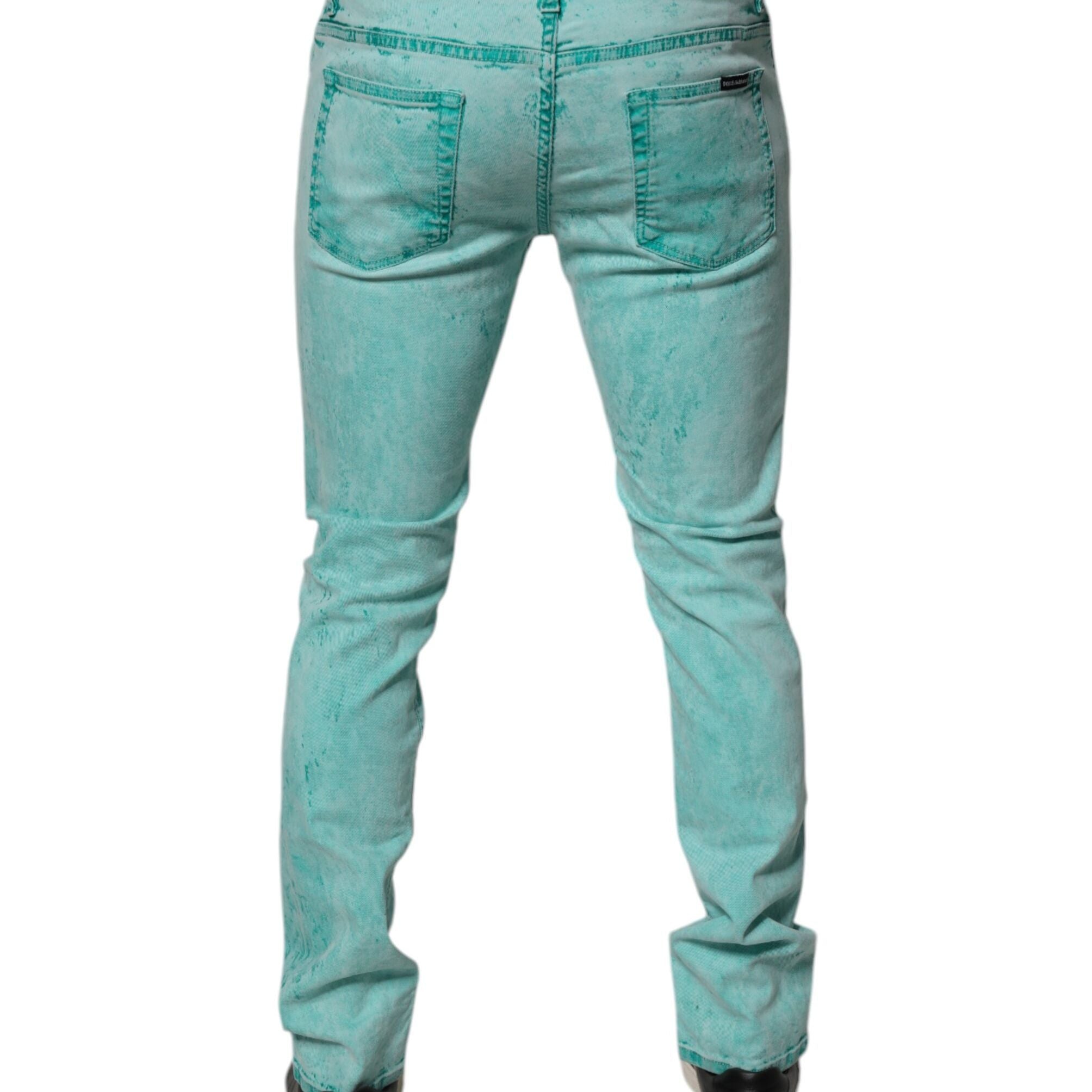 Dolce & Gabbana Green Tie Dye Cotton Skinny Men Denim Jeans