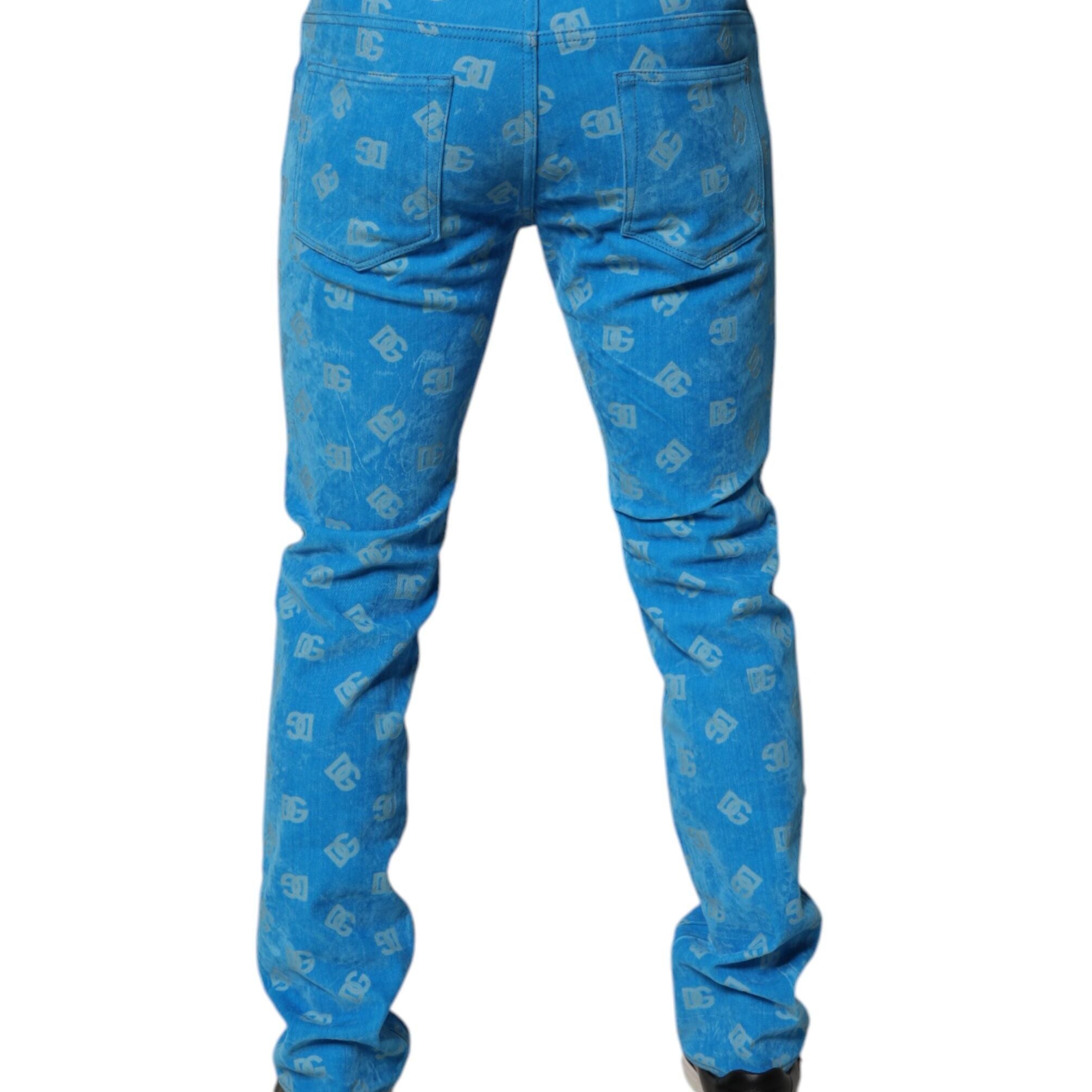 Dolce & Gabbana Blue Logo Monogram Cotton Skinny Denim Jeans