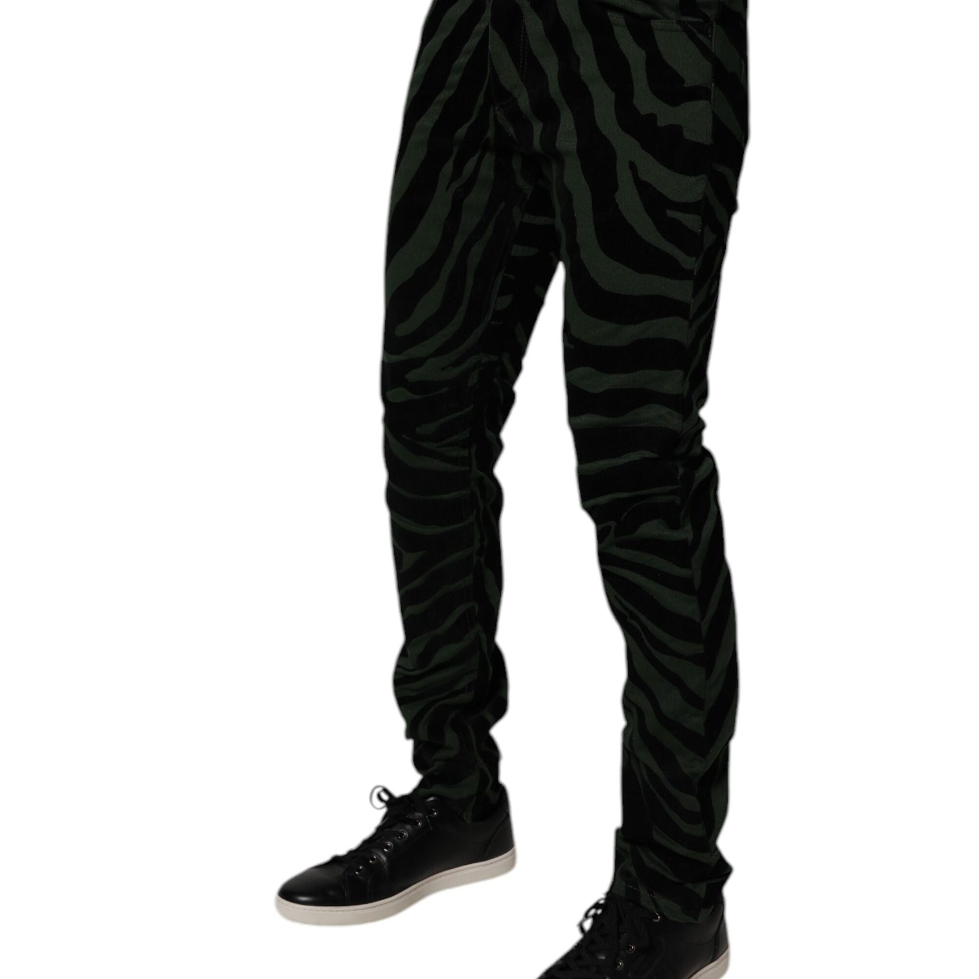 Dolce & Gabbana Black Green Stripes Cotton Skinny Denim Jeans