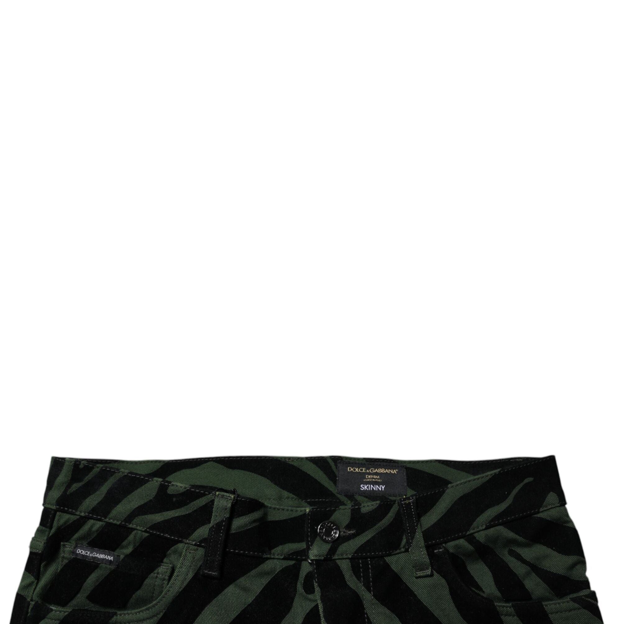 Dolce & Gabbana Black Green Stripes Cotton Skinny Denim Jeans