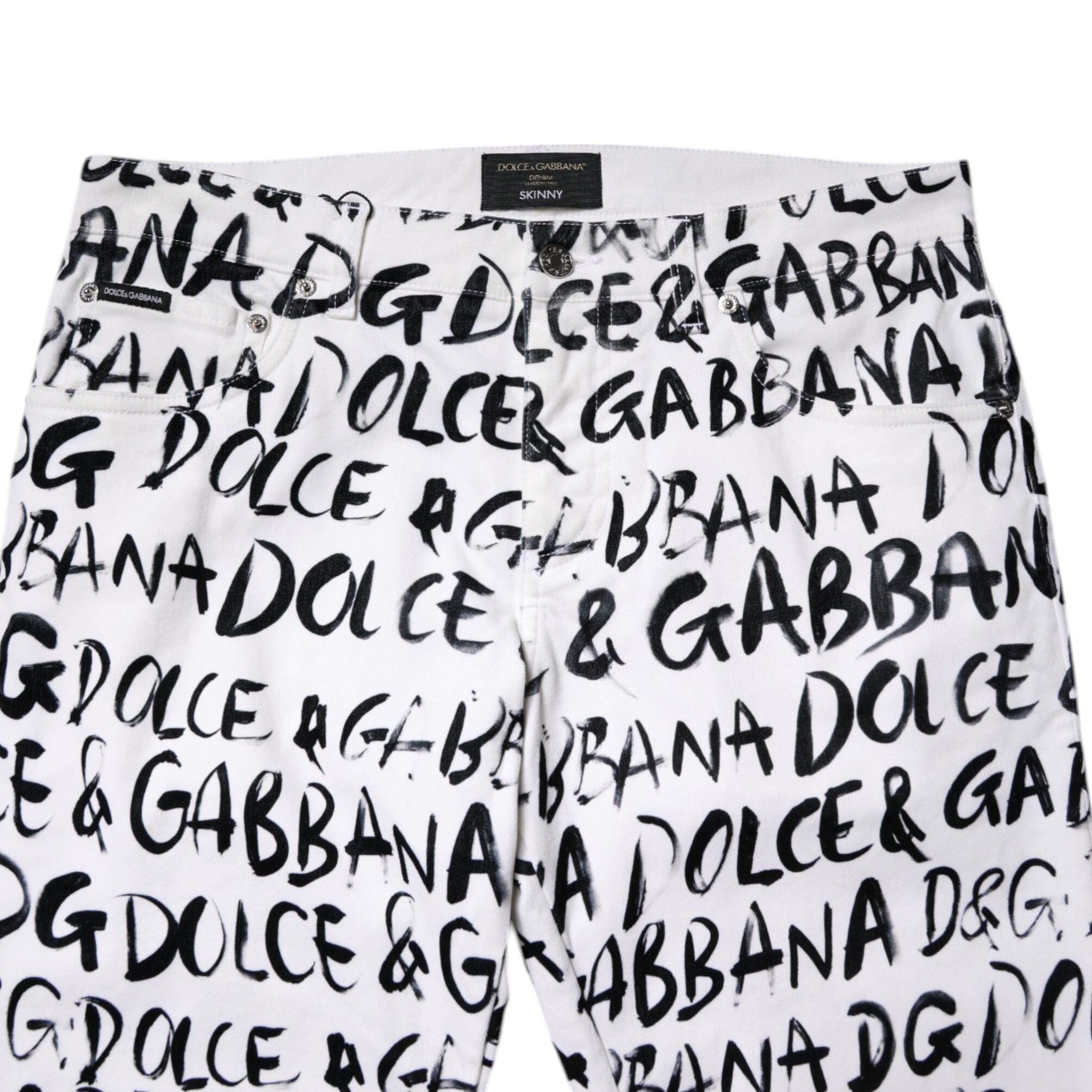 Dolce & Gabbana White Cotton Logo Print Skinny Denim Jeans