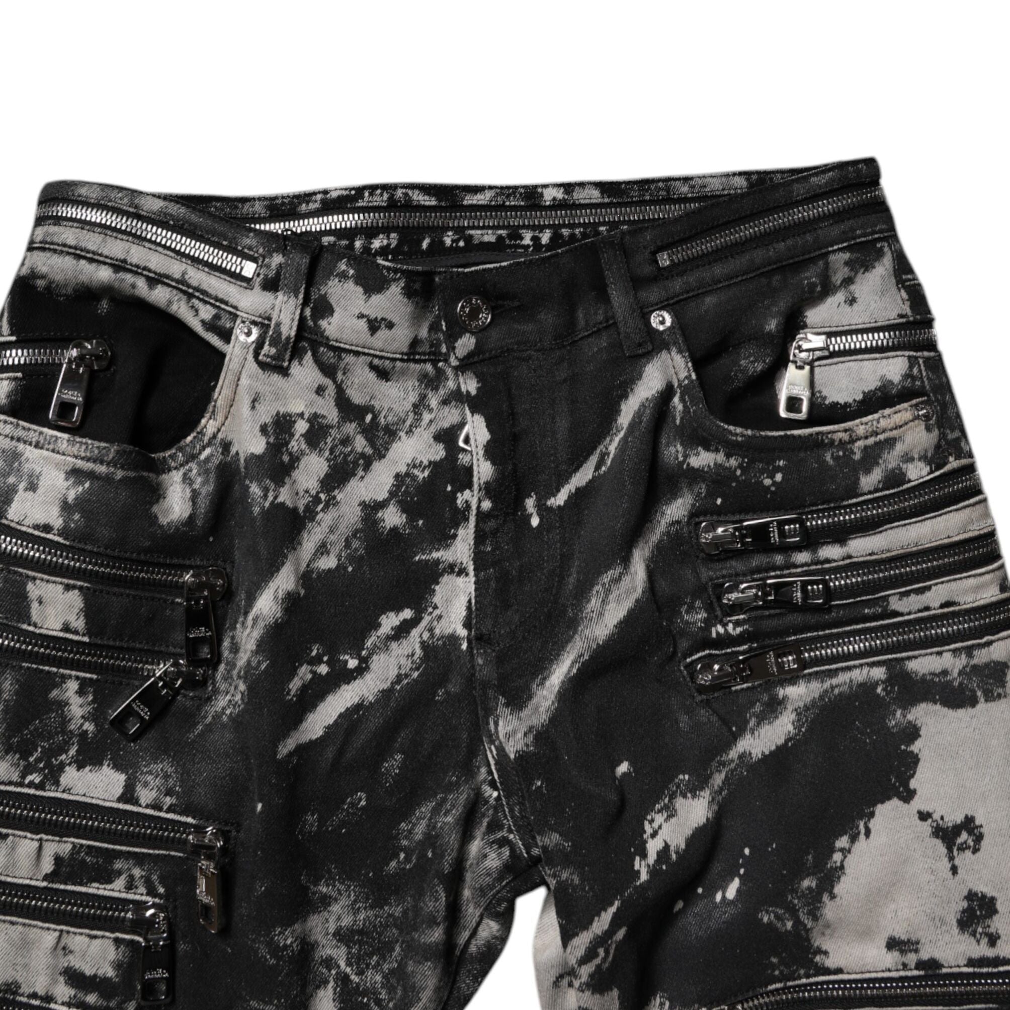 Dolce & Gabbana Black Tie Dye Cotton Skinny Zip Denim Jeans