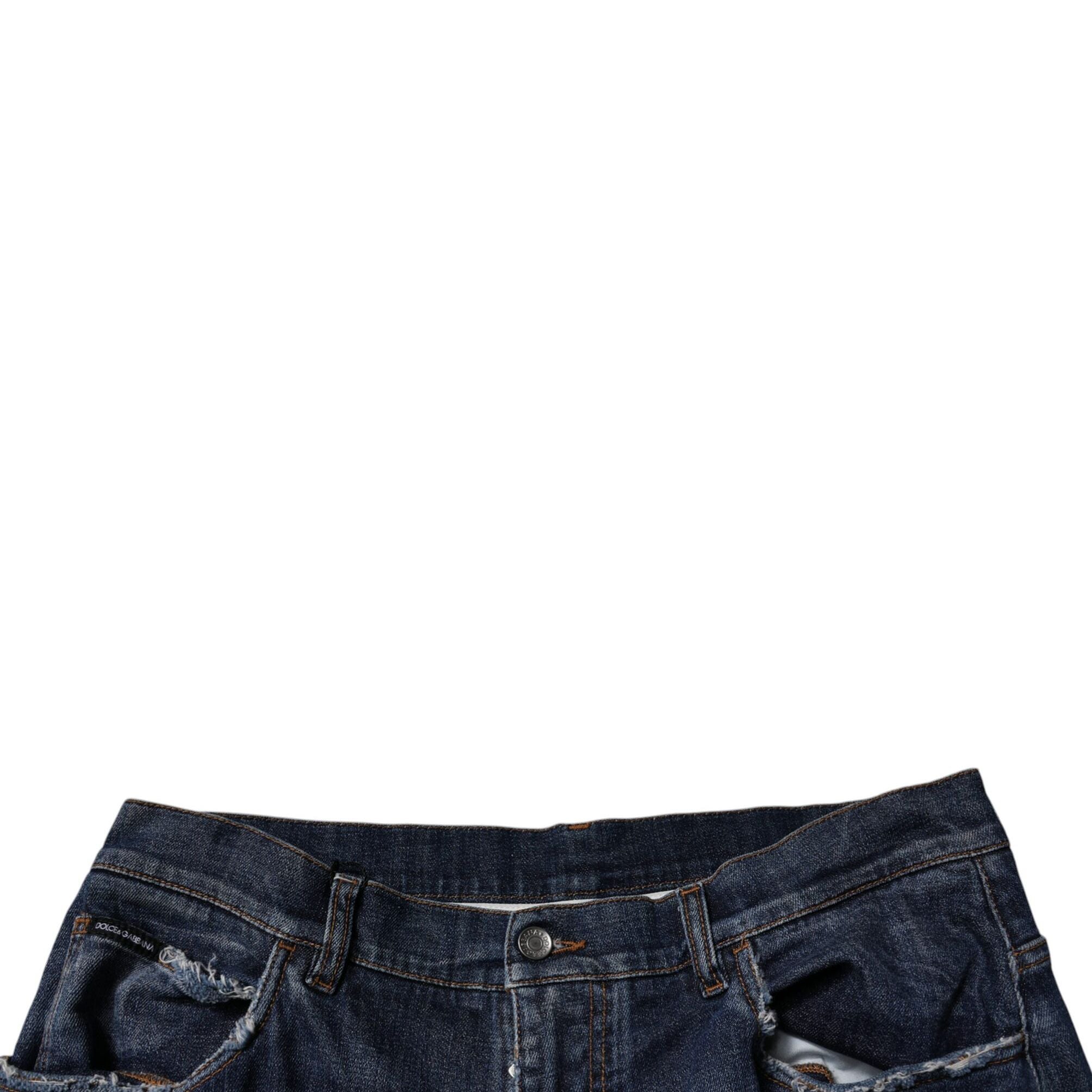 Dolce & Gabbana Dark Blue Tattered Wide Leg Men Denim Jeans