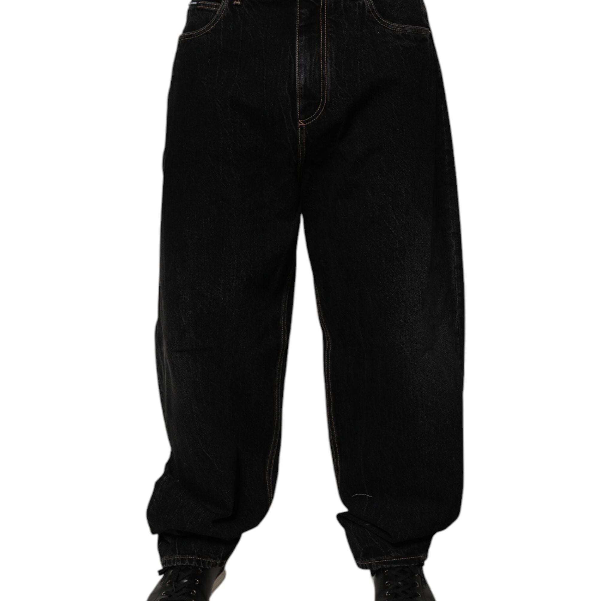 Dolce & Gabbana Black Cotton Mid Waist Wide Leg Denim Jeans