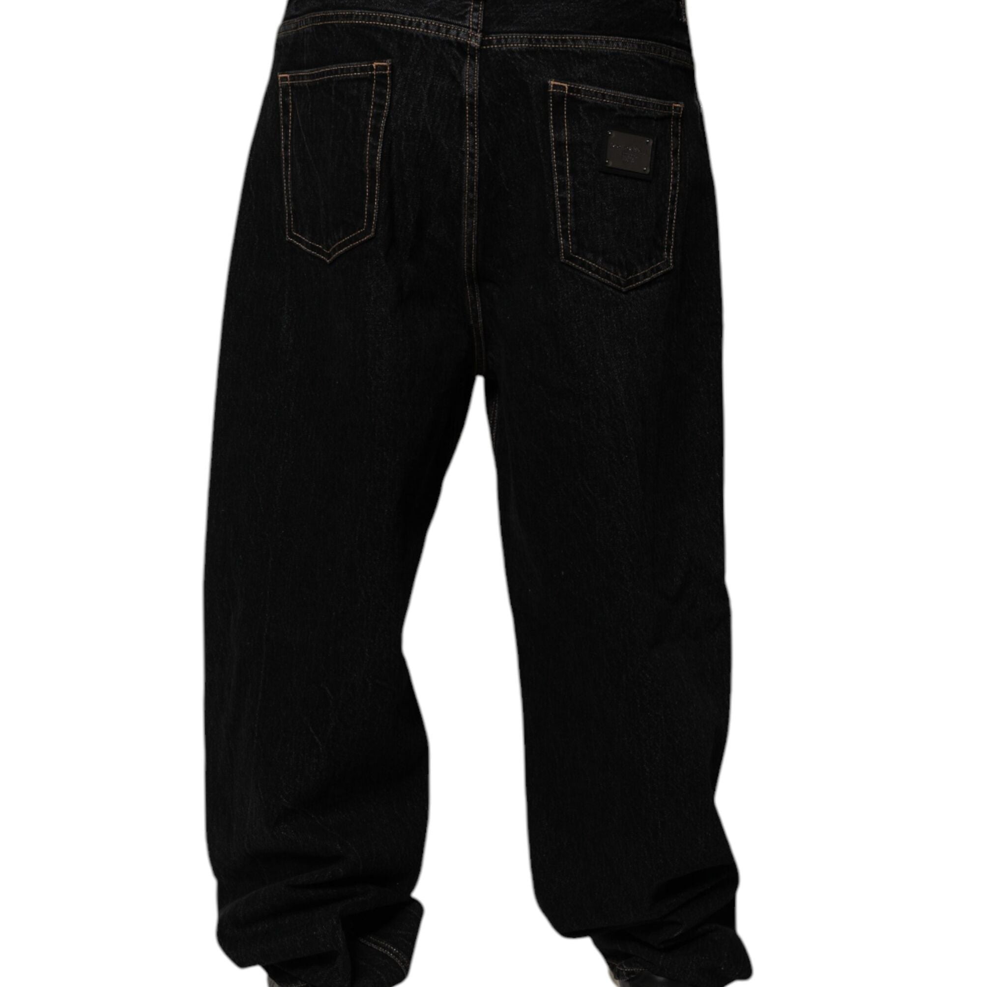Dolce & Gabbana Black Cotton Mid Waist Wide Leg Denim Jeans