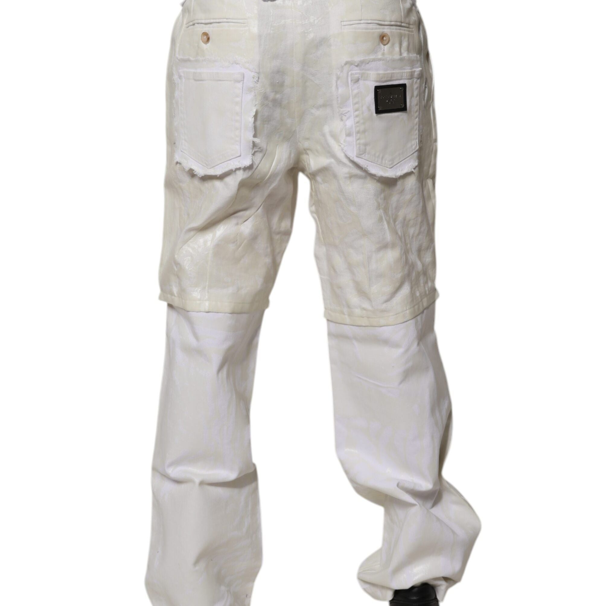 Dolce & Gabbana White Linen Mid Waist Straight Men Denim Jeans