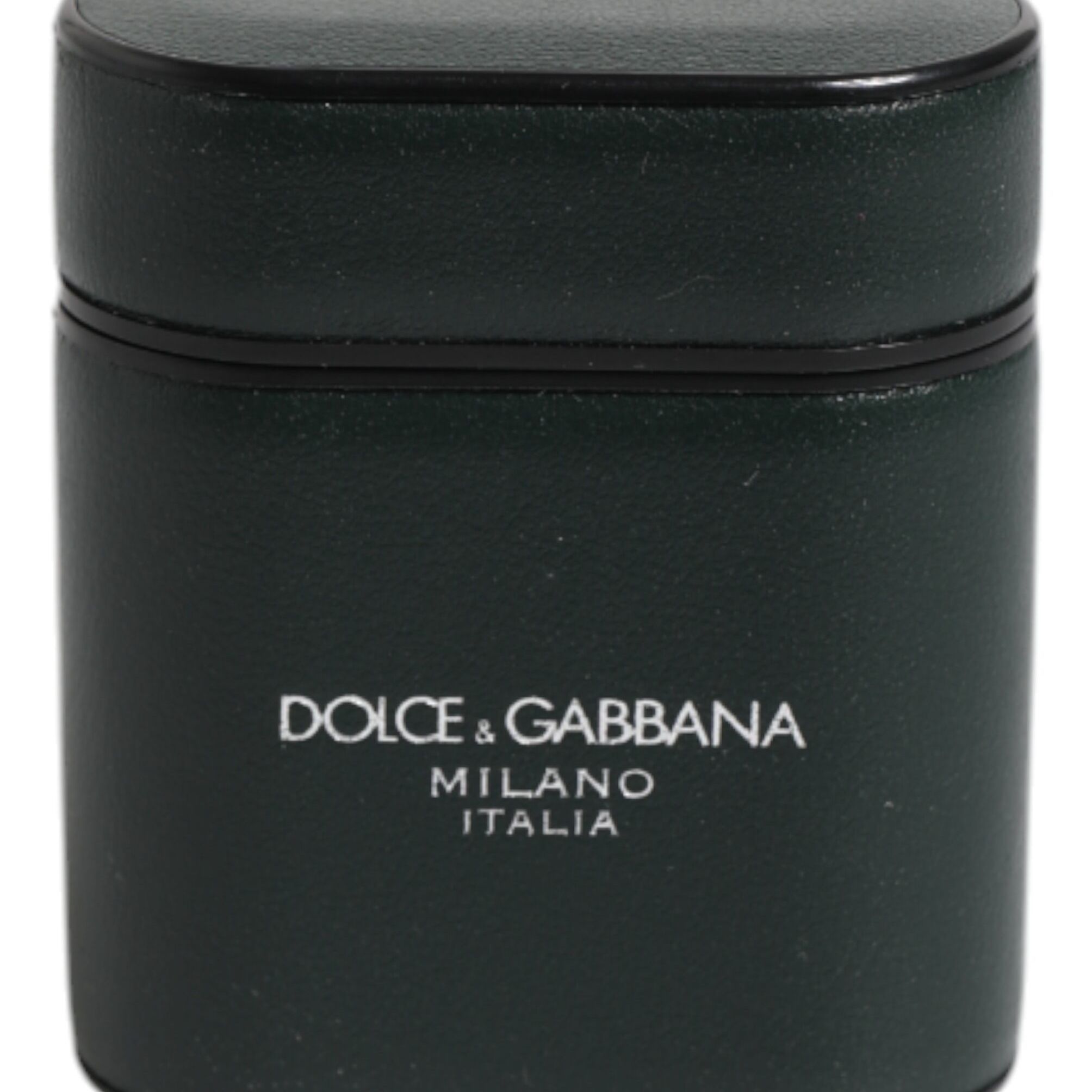 Dolce & Gabbana Green Calfskin Leather Logo Print Flip Holder Airpods Case