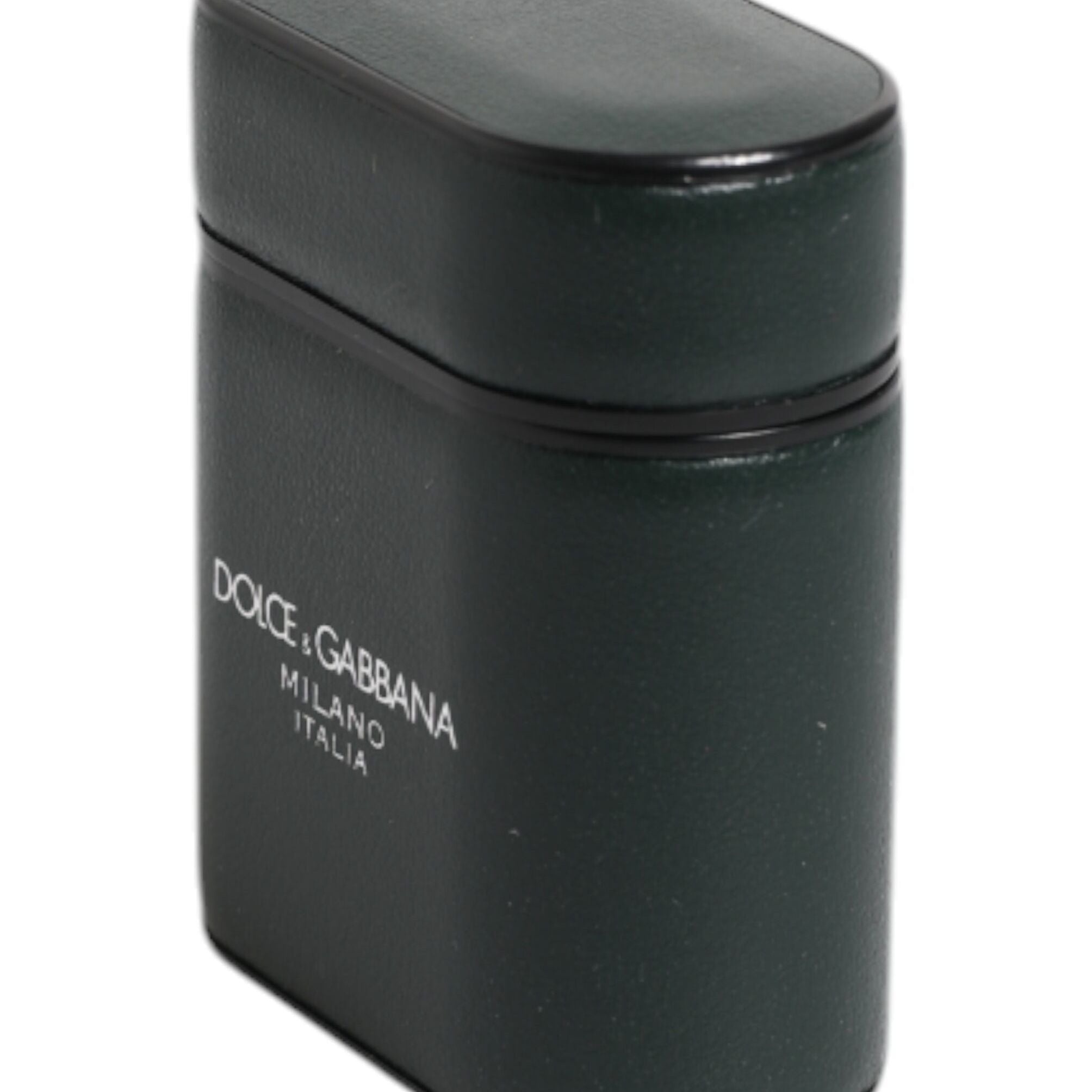 Dolce & Gabbana Green Calfskin Leather Logo Print Flip Holder Airpods Case