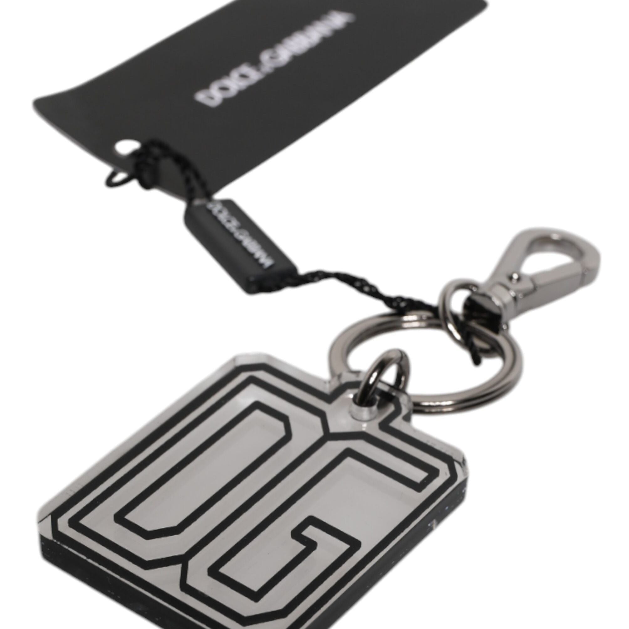 Dolce & Gabbana Gray Black DG Rubber Logo Silver Men's Keychain Keyring