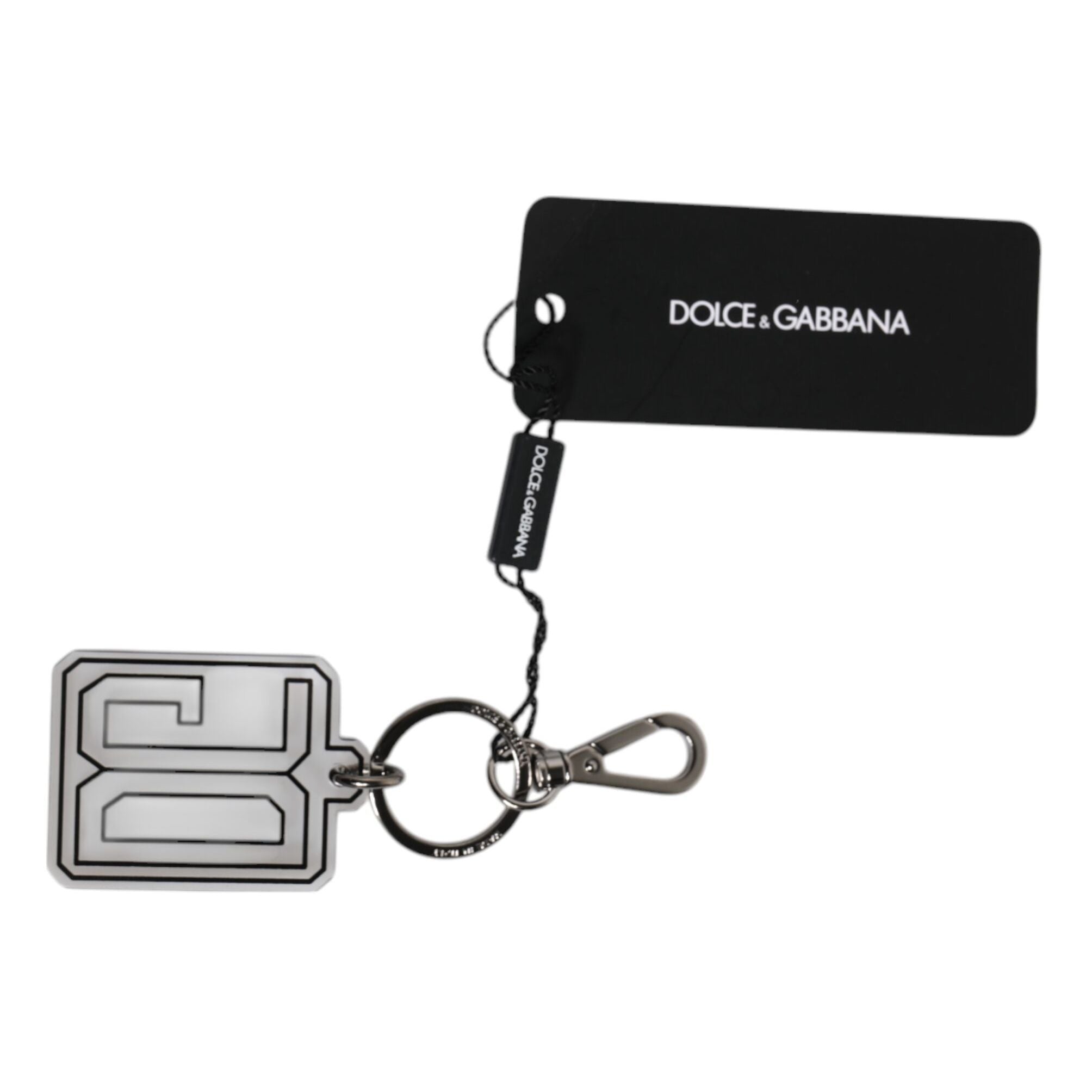 Dolce & Gabbana Gray Black DG Rubber Logo Silver Men's Keychain Keyring