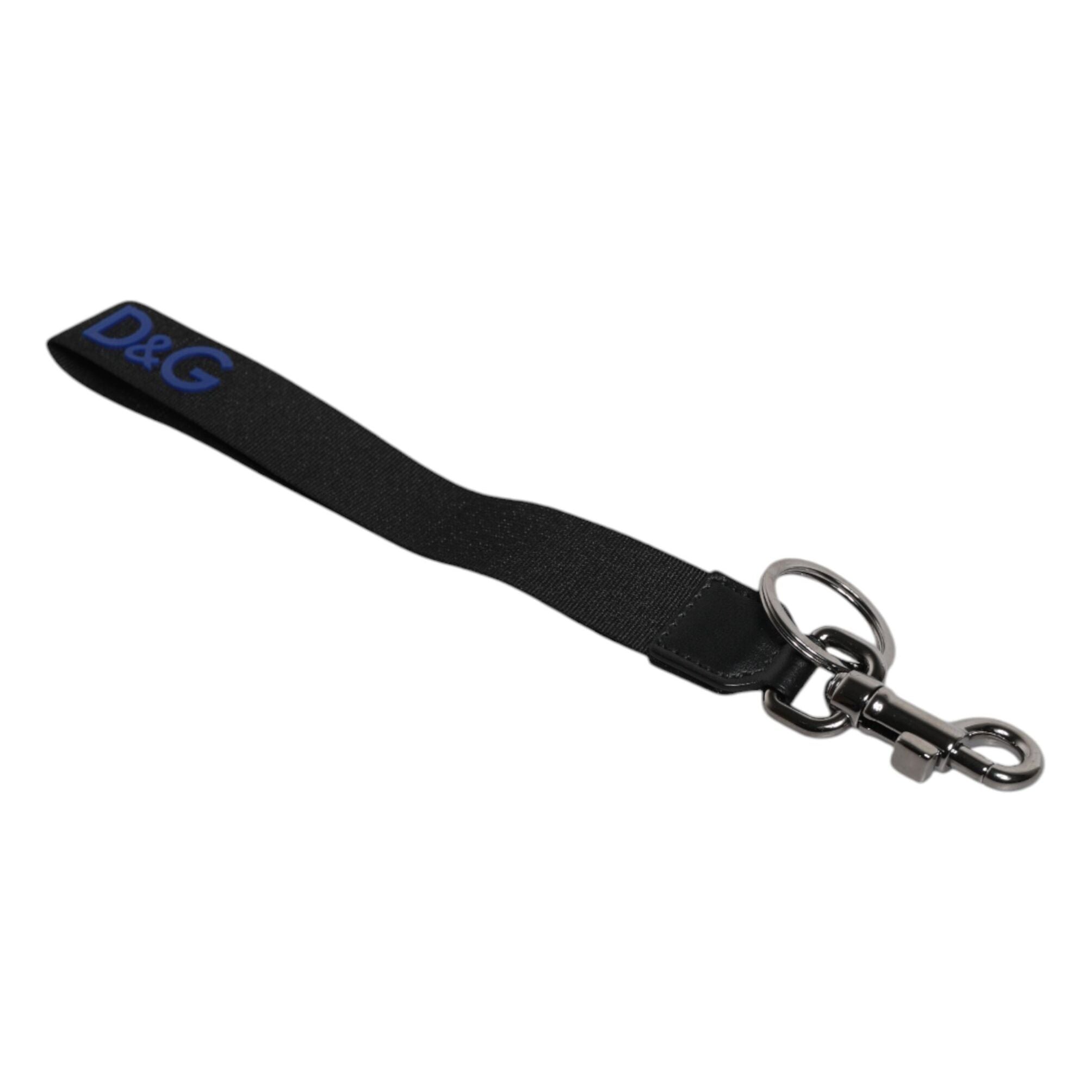 Dolce & Gabbana Black Logo Nylon Silver Brass Men Holder Keychain Keyring