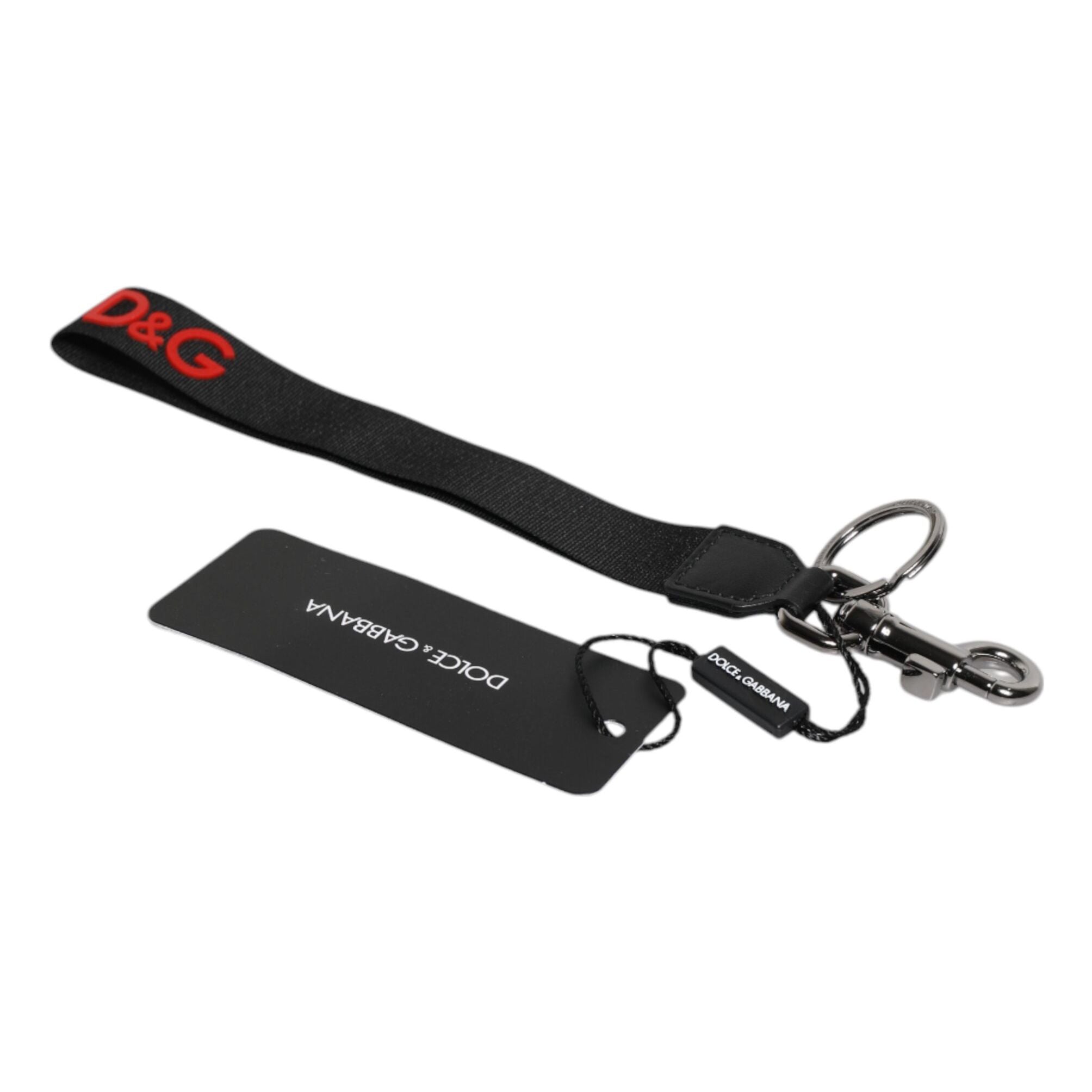Dolce & Gabbana Black Logo Nylon Silver Brass Men Holder Keychain Keyring
