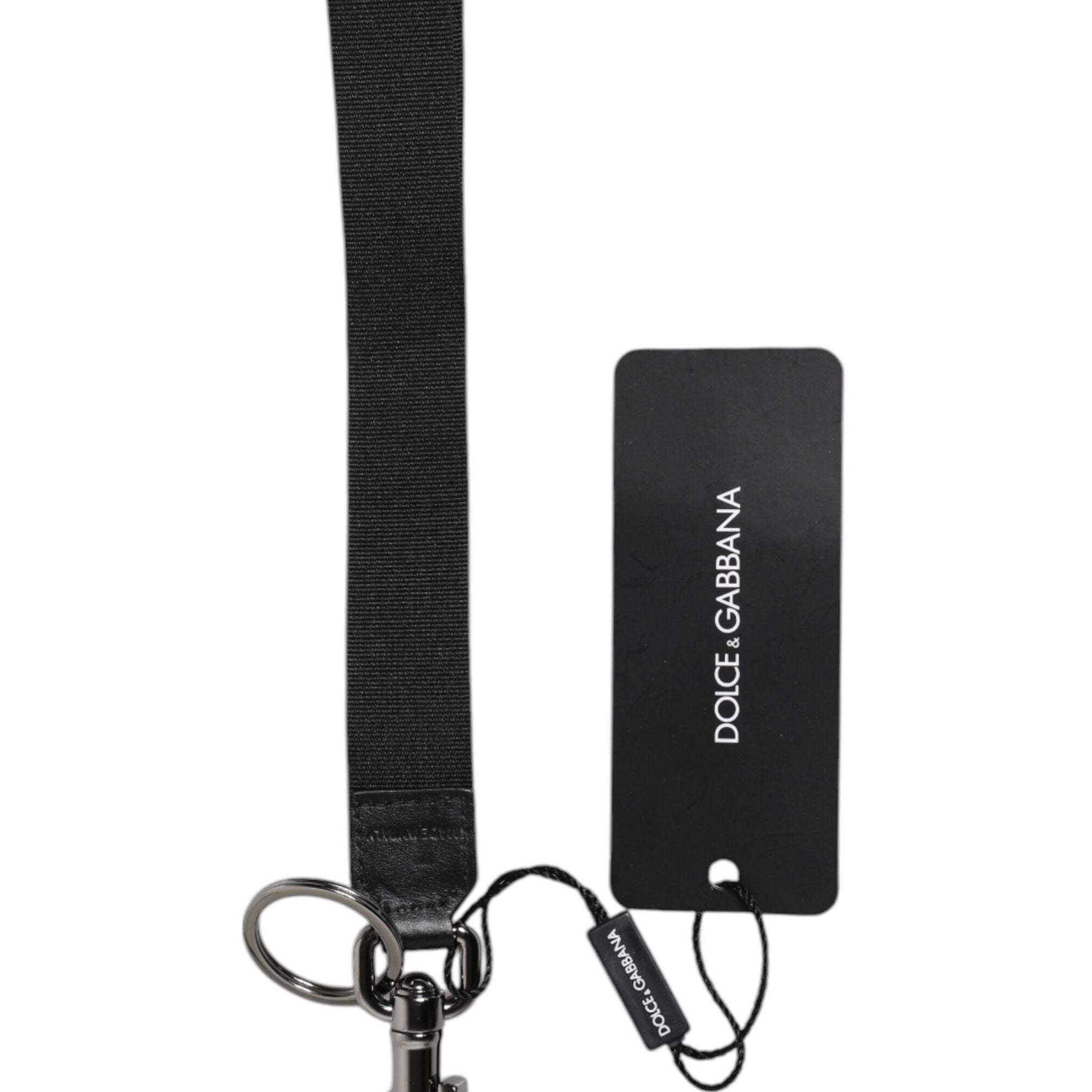Dolce & Gabbana Black Logo Nylon Silver Brass Men Holder Keychain Keyring