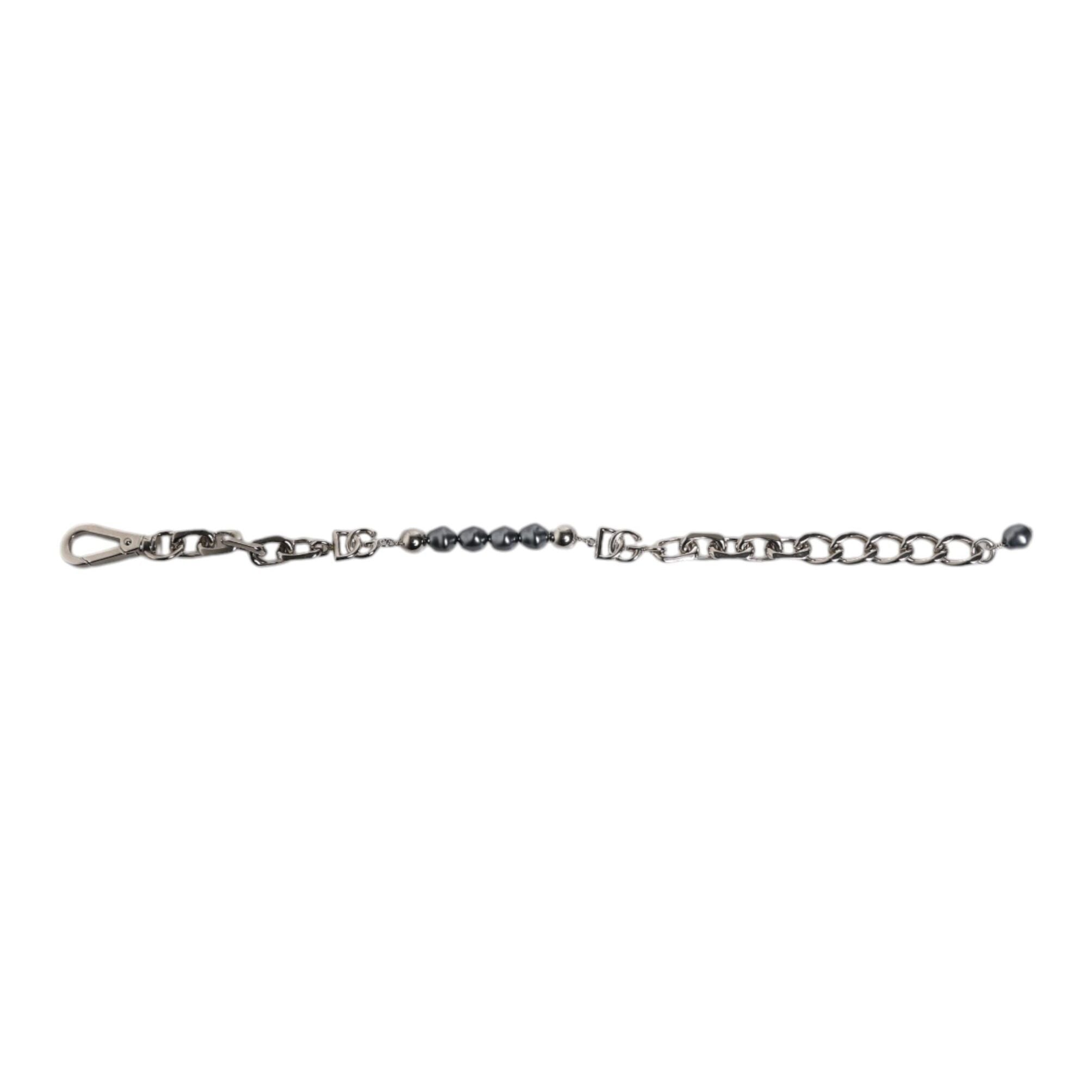 Dolce & Gabbana Silver Tone Chain Lobster Clasp Logo Gray Pearls Bracelet