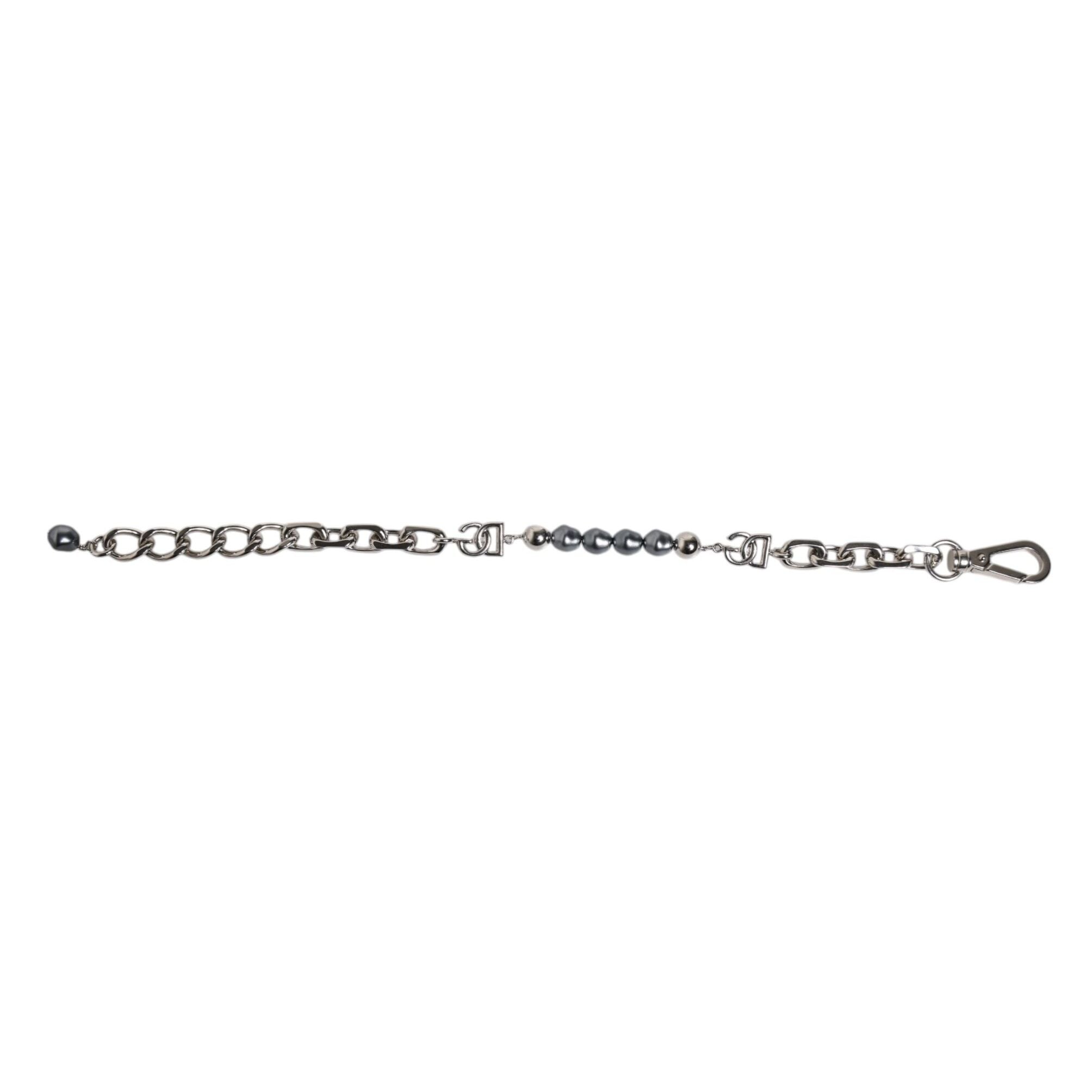 Dolce & Gabbana Silver Tone Chain Lobster Clasp Logo Gray Pearls Bracelet