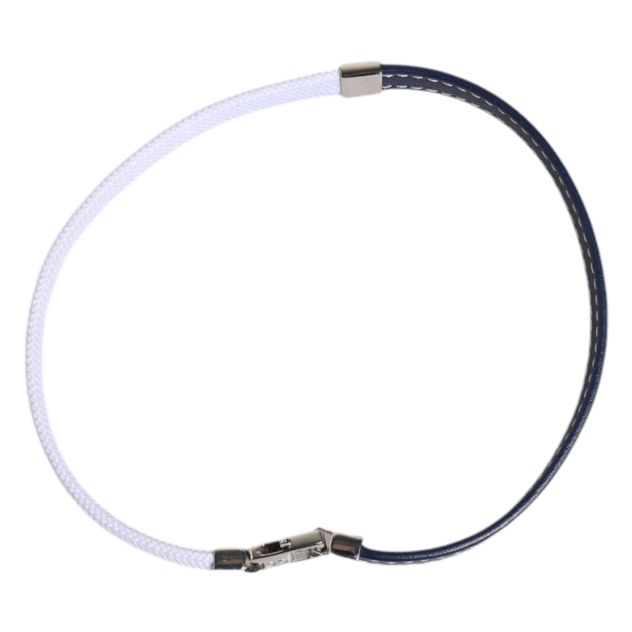 Dolce & Gabbana Blue White Leather Trimmed DG Engraved Silver Tone Clasp Bracelet