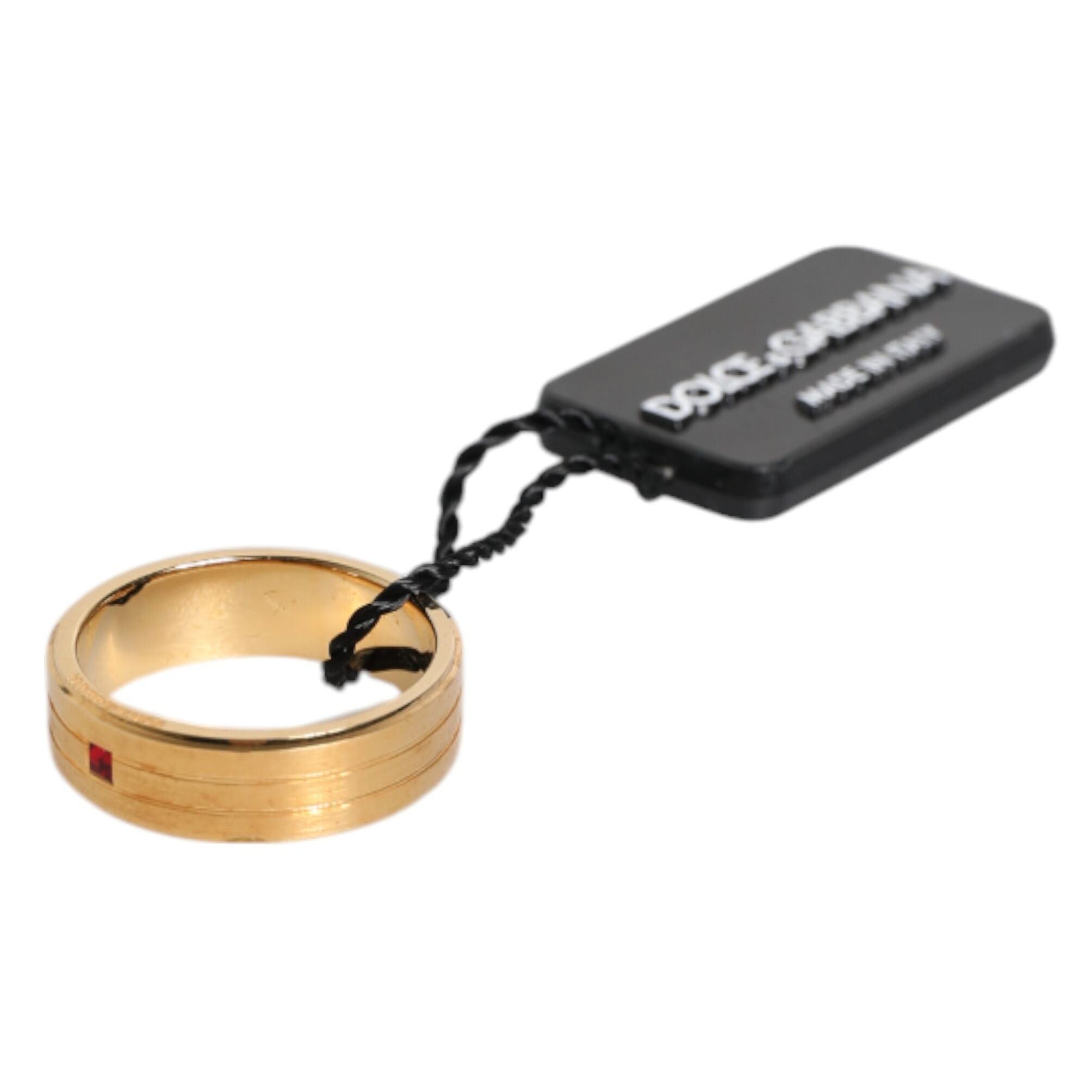 Dolce & Gabbana Gold Tone Brass Red Crystal DG Logo Ring