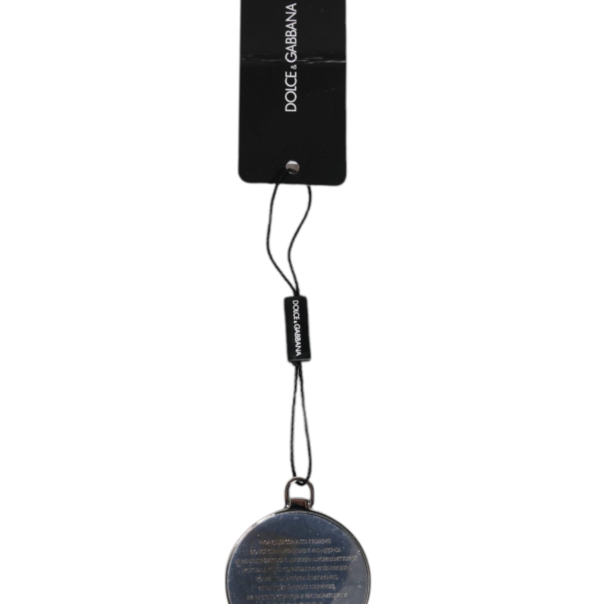 Dolce & Gabbana Pink Calfskin Leather Round Logo Hand Mirror Holder