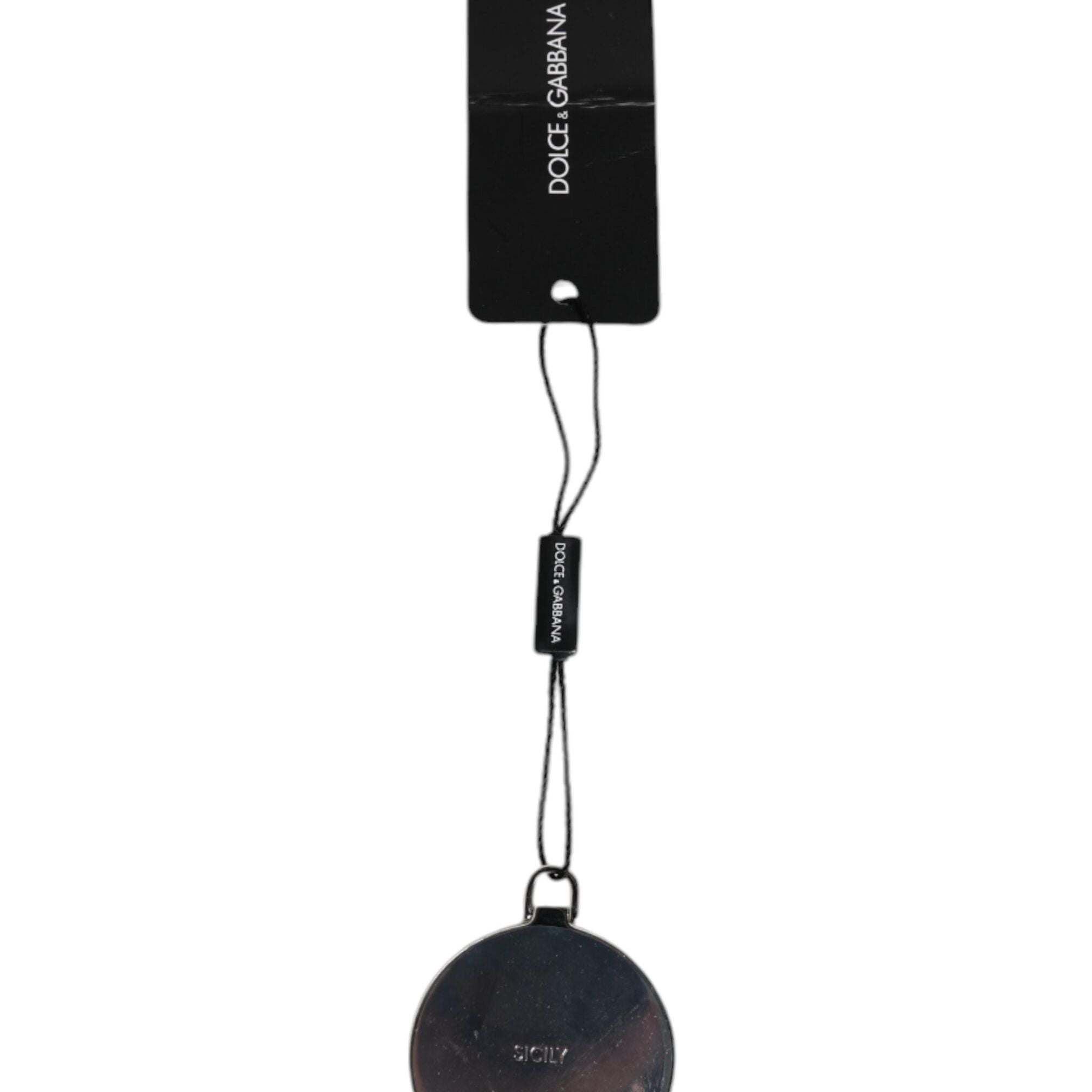 Dolce & Gabbana Pink Calfskin Leather Round Logo Hand Mirror Holder