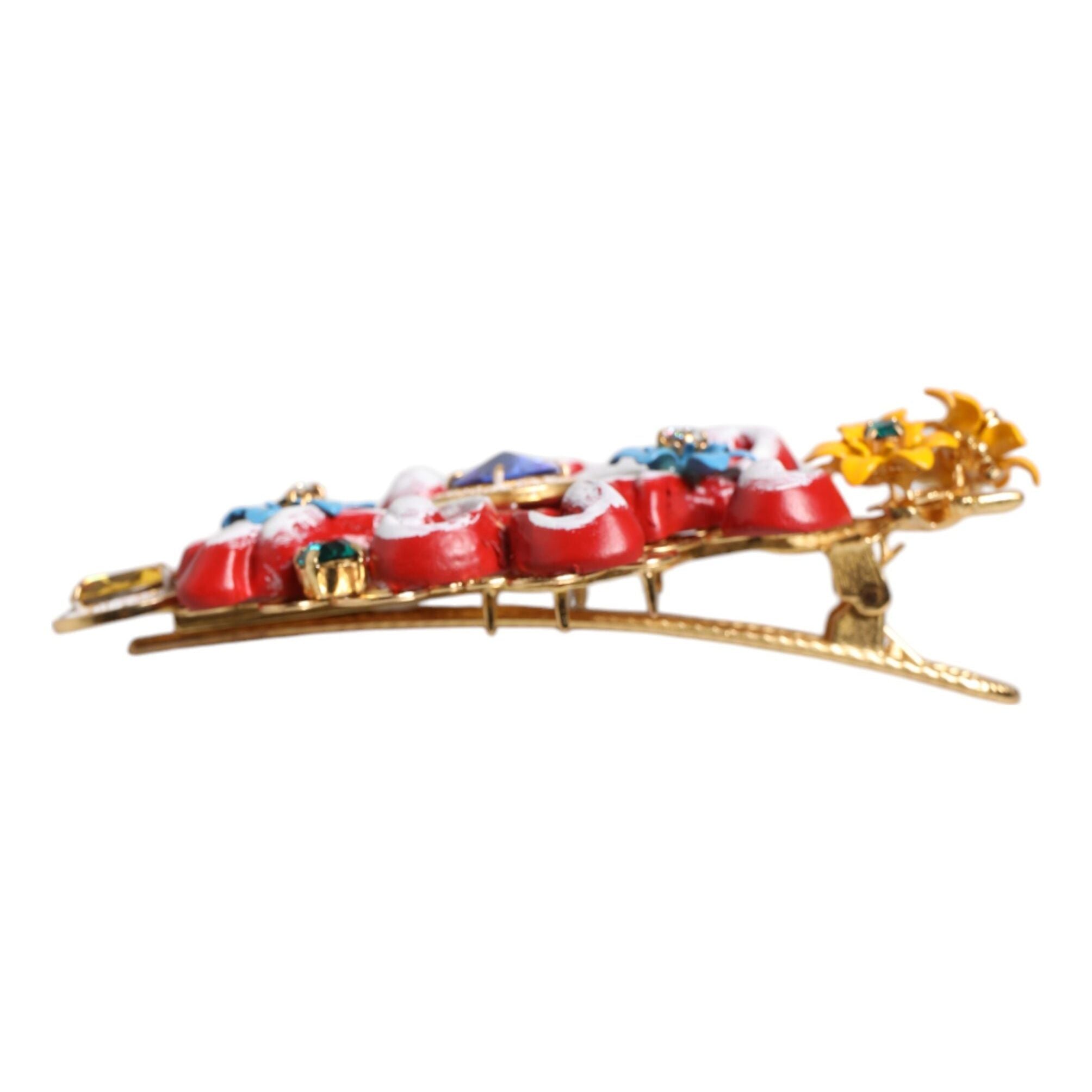 Dolce & Gabbana Multicolor Spring CARRETTO Gold Brass Crystal Hair Clip