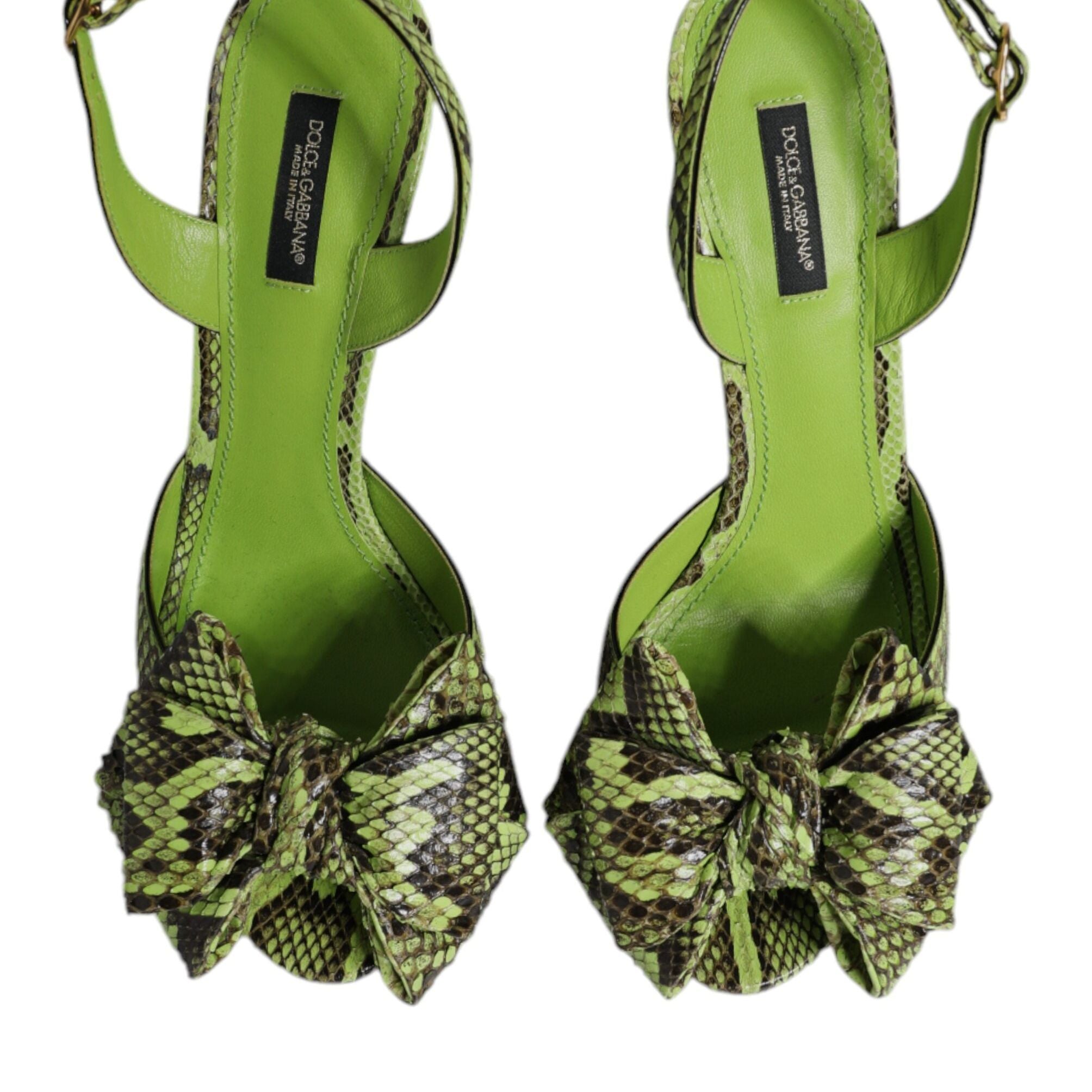 Dolce & Gabbana Green Python Leather Heels Sandals Shoes