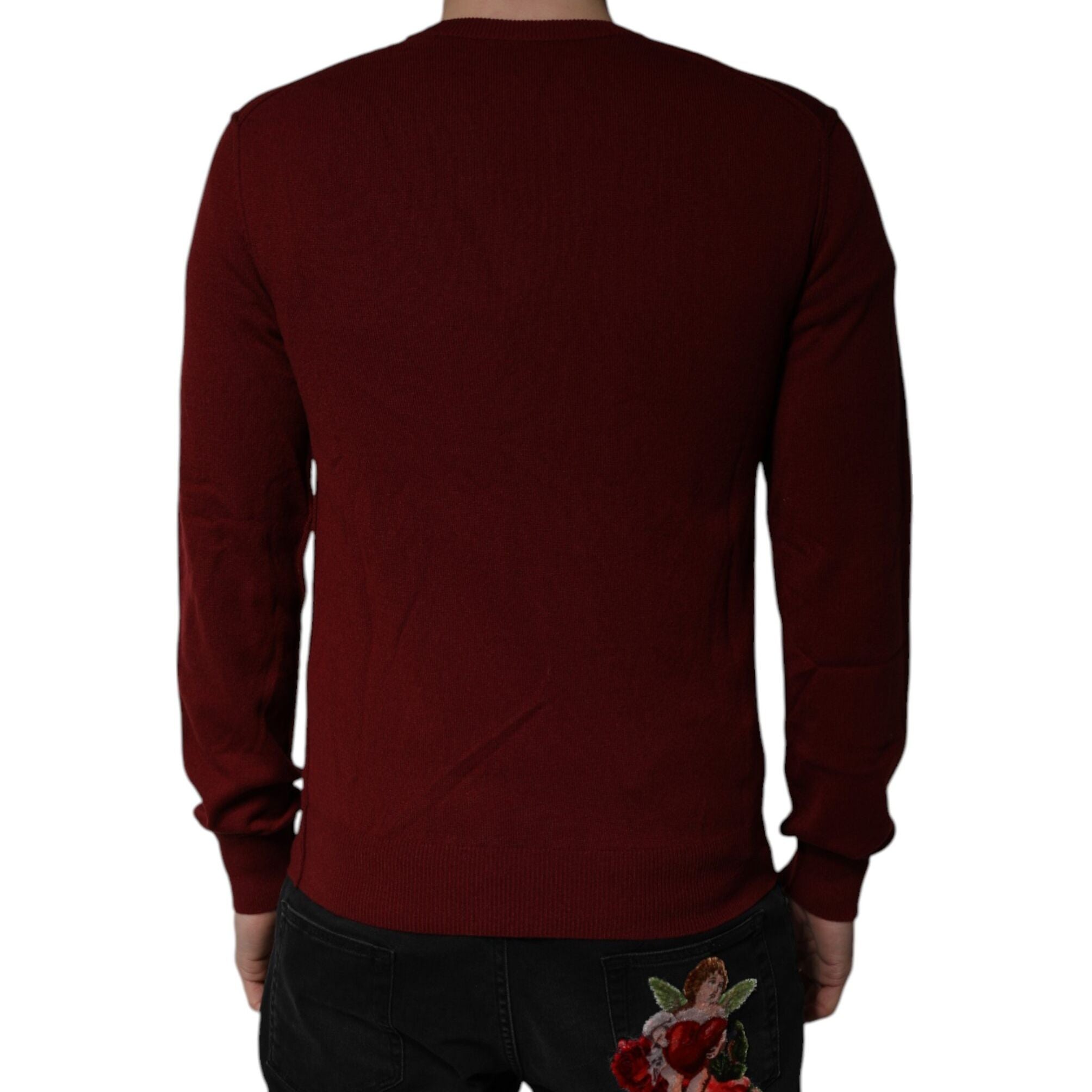 Dolce & Gabbana Maroon Cashmere V-neck Men Pullover Sweater