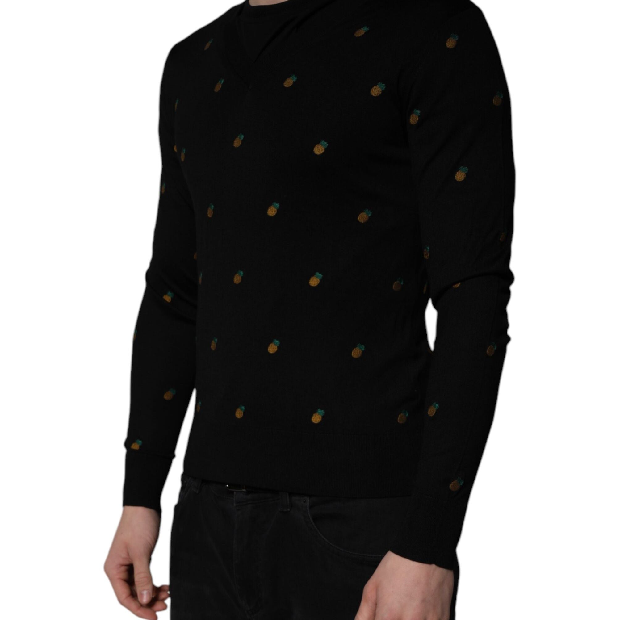 Dolce & Gabbana Black Pineapple Crew Neck Pullover Sweater