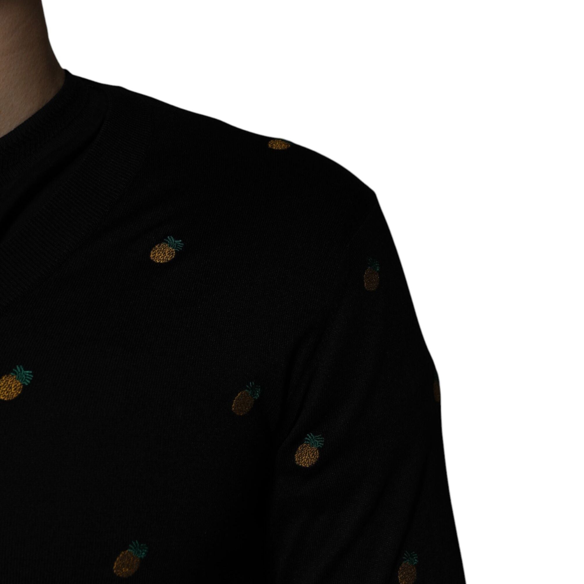 Dolce & Gabbana Black Pineapple Crew Neck Pullover Sweater