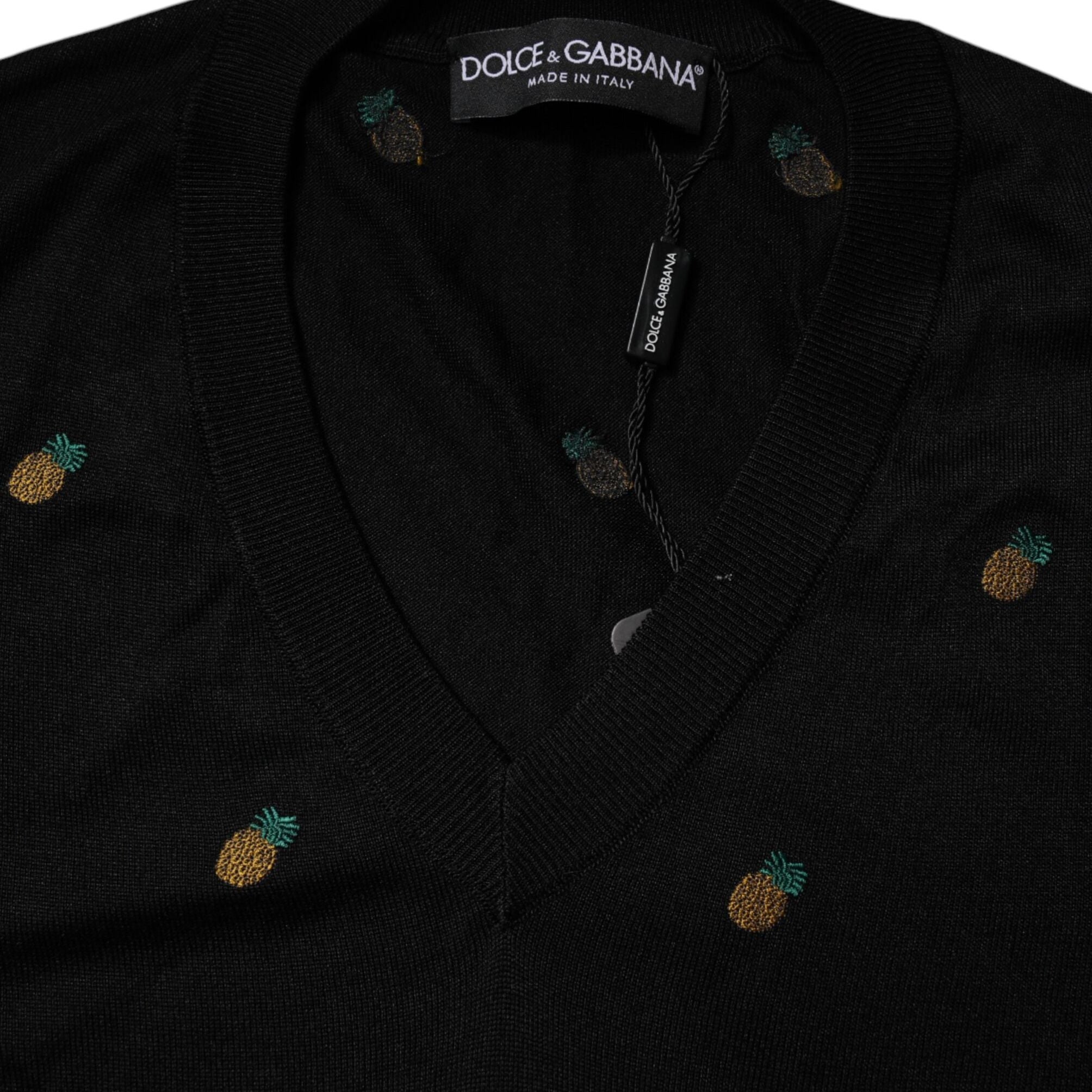 Dolce & Gabbana Black Pineapple Crew Neck Pullover Sweater