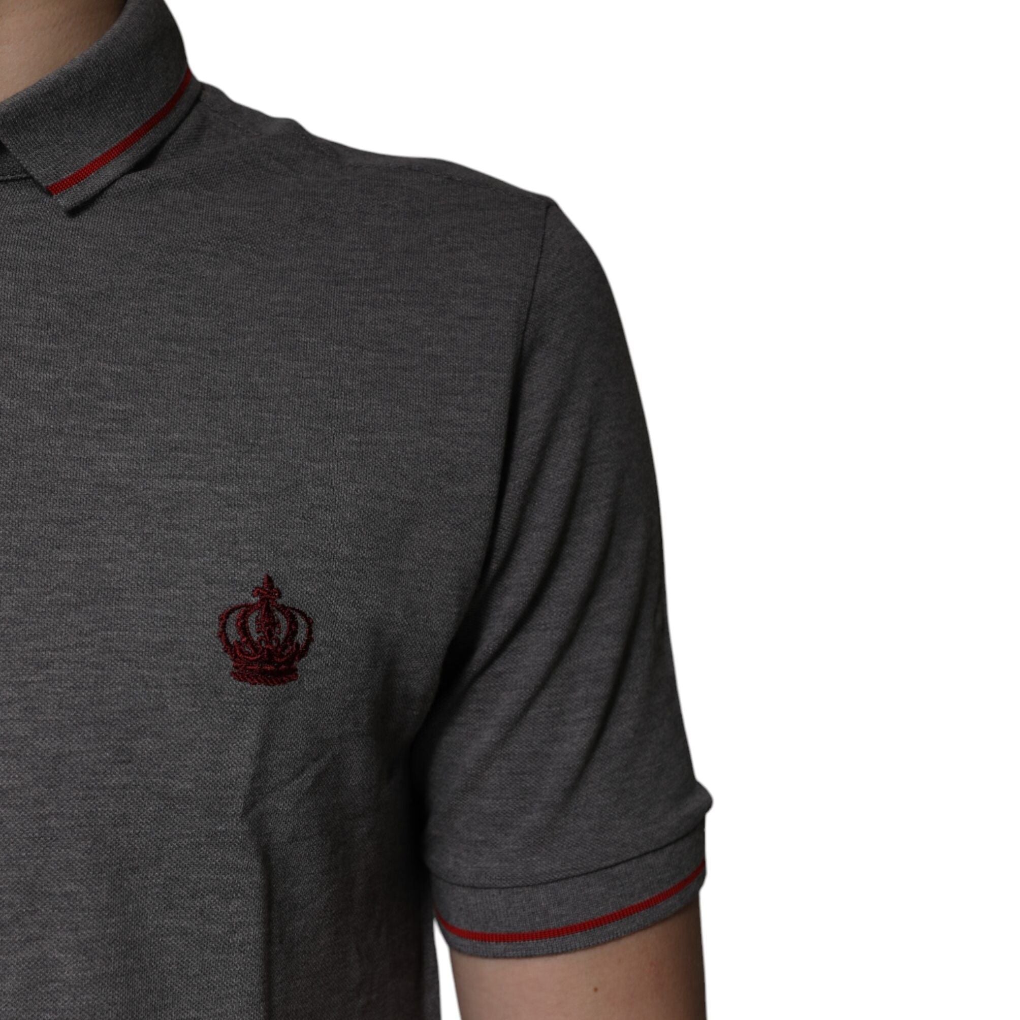 Dolce & Gabbana Gray Cotton Crown Collared Polo T-shirt