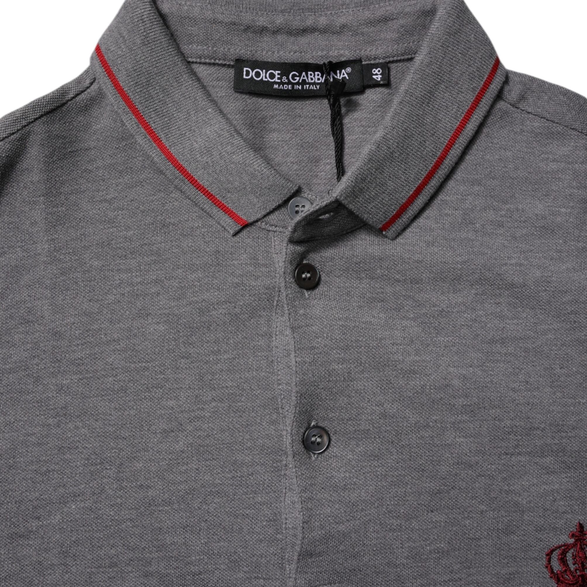 Dolce & Gabbana Gray Cotton Crown Collared Polo T-shirt