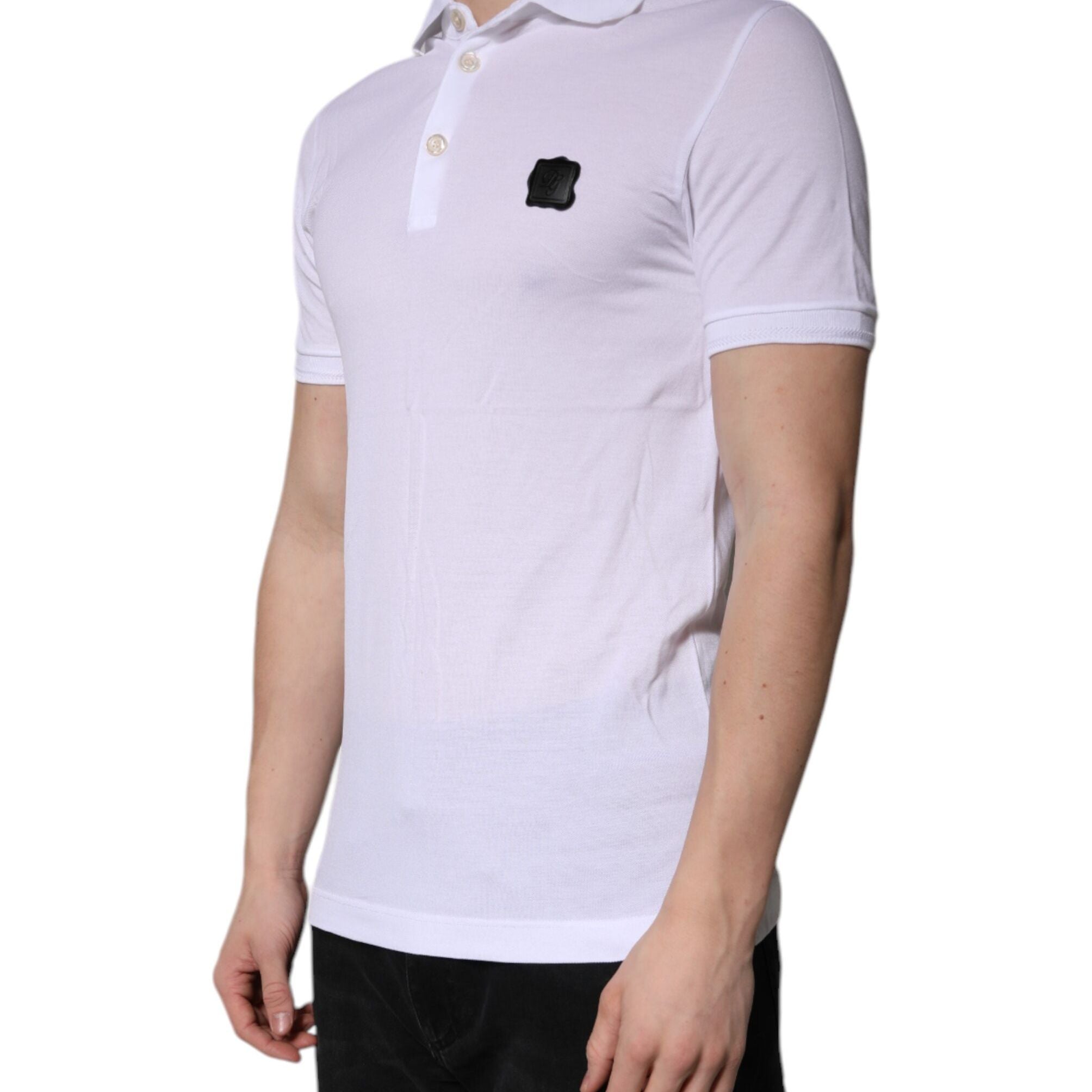 Dolce & Gabbana White Cotton Logo Collared Polo T-shirt