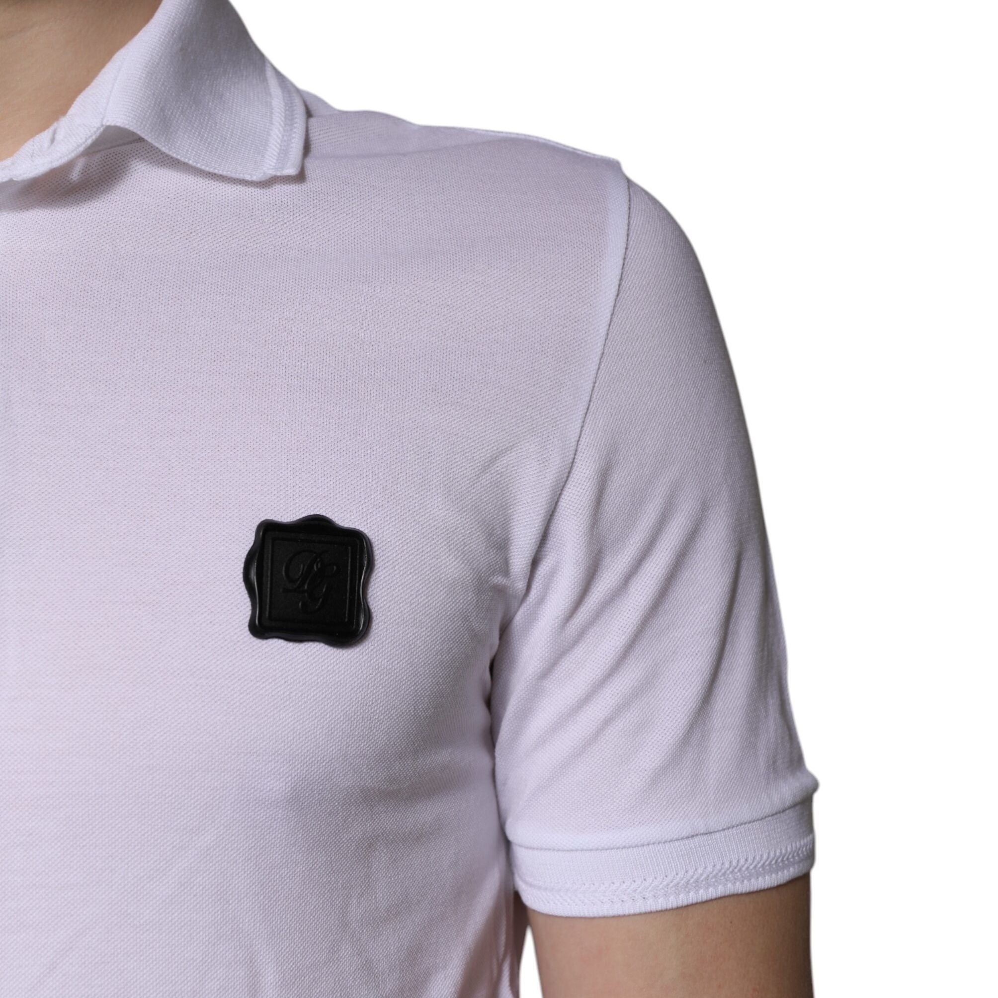Dolce & Gabbana White Cotton Logo Collared Polo T-shirt