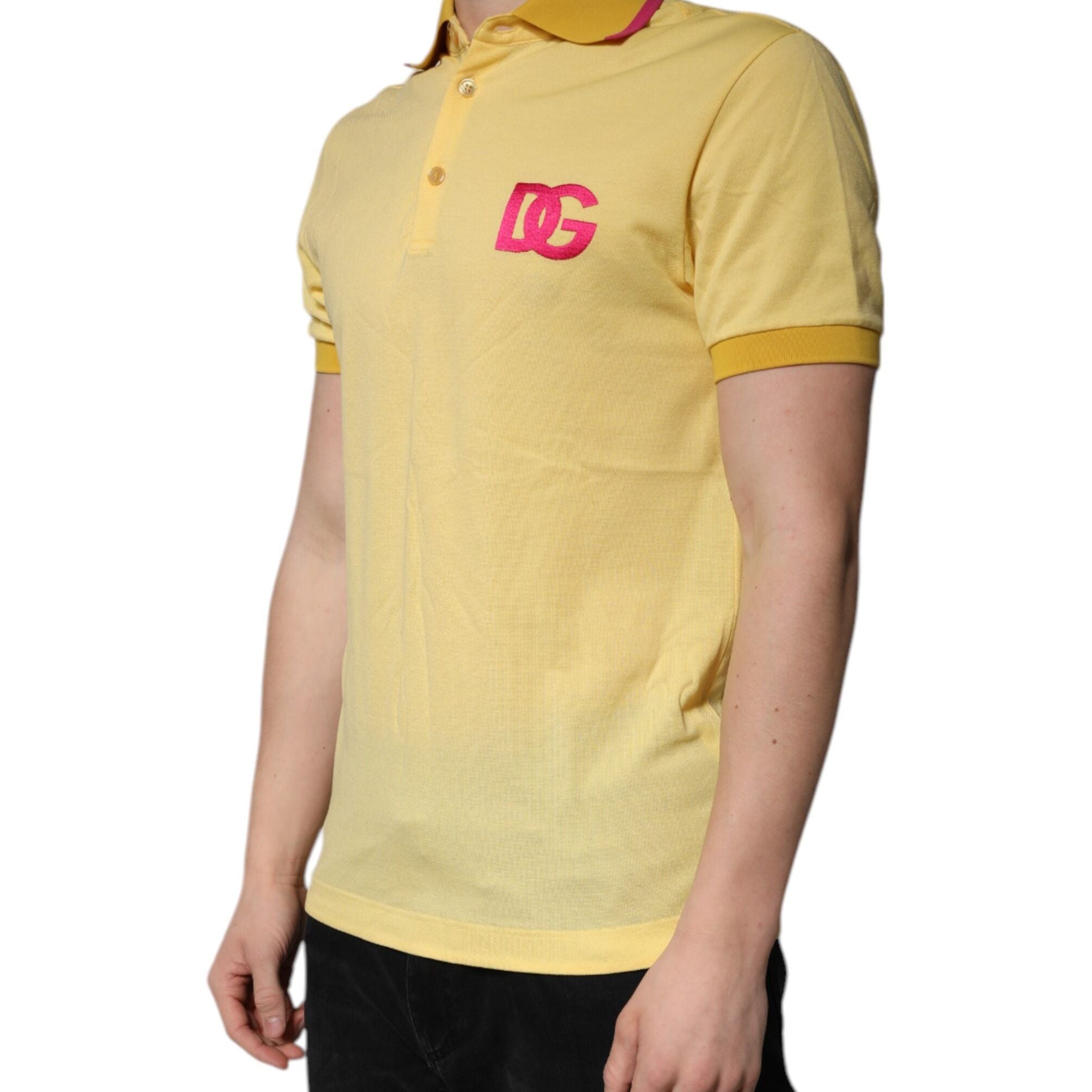 Dolce & Gabbana Yellow Cotton Logo Collared Polo T-shirt