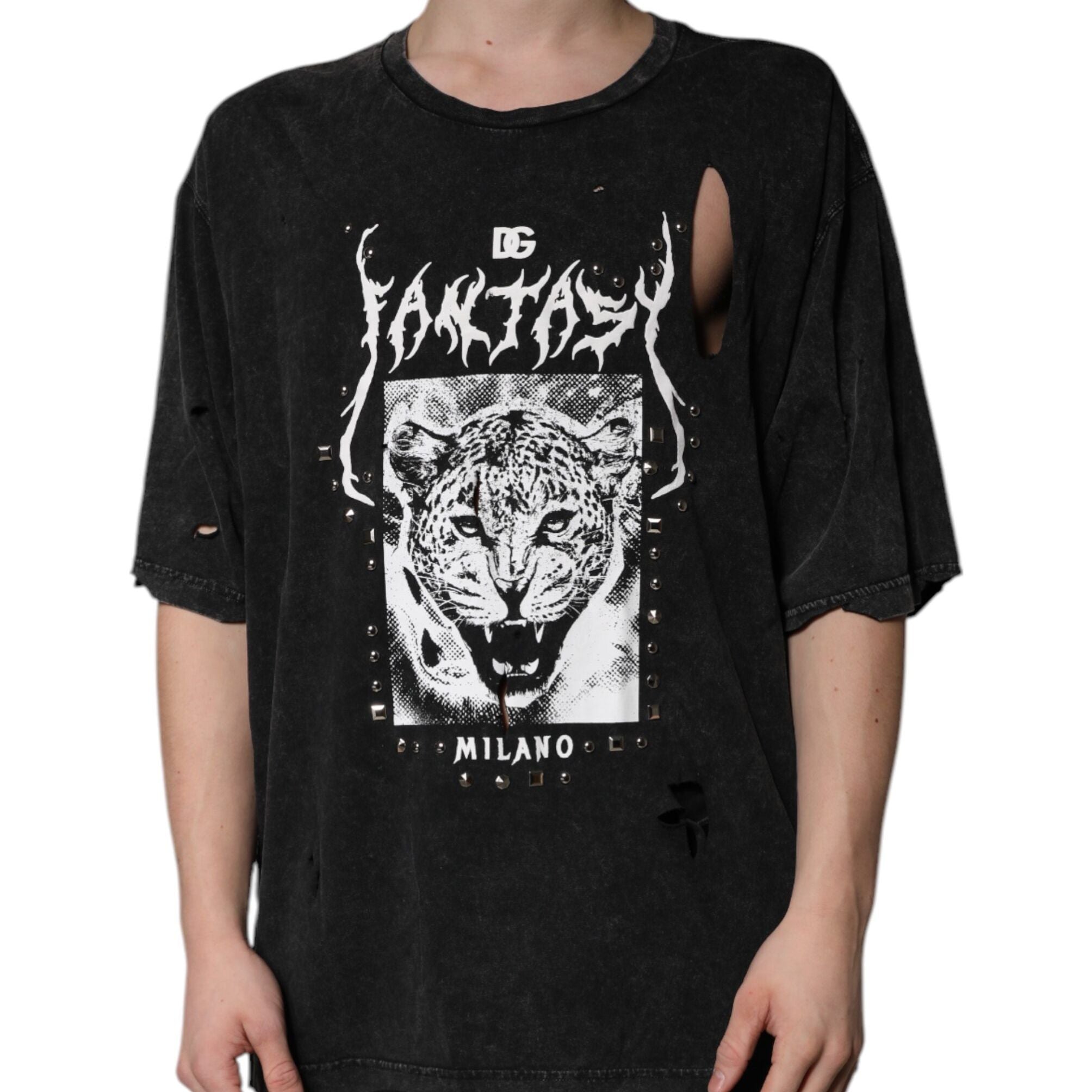 Dolce & Gabbana Black Graphic Print Cotton Crew Neck T-shirt